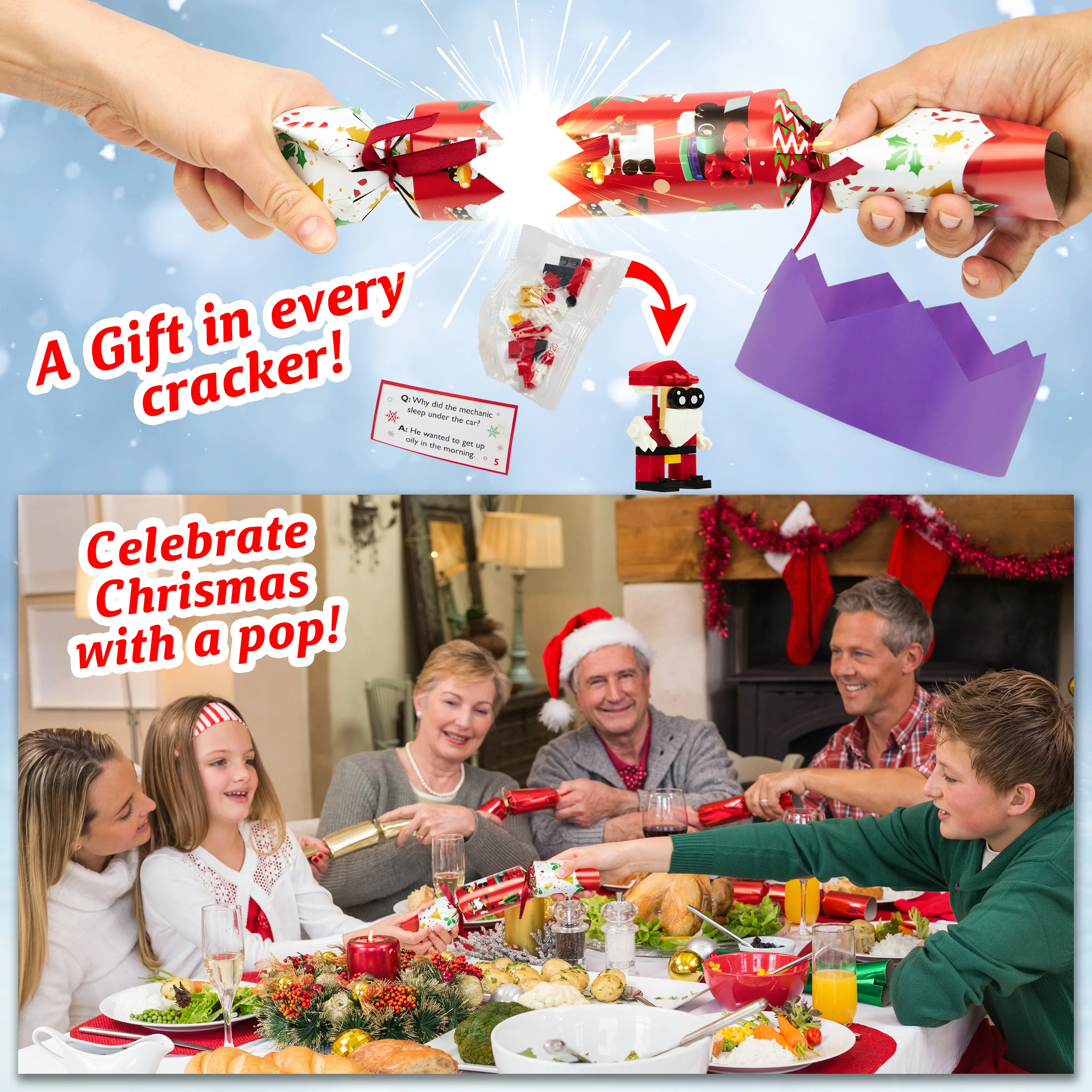KreativeKraft Christmas Crackers, Pack of 6 or 10 Crackers for Kids and Adults - Block Toys - Image 2
