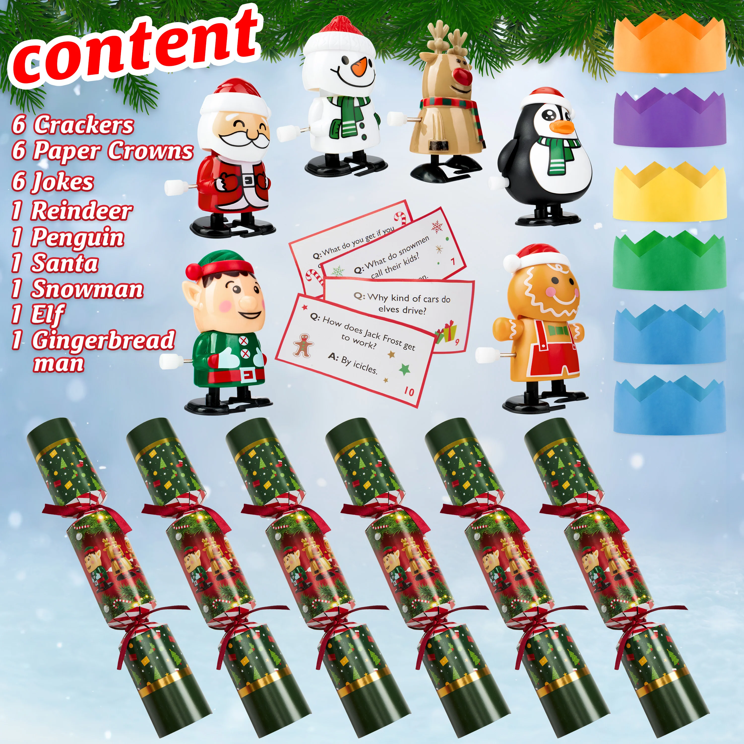 KreativeKraft Christmas Crackers, Pack of 6 or 10 Crackers for Kids and Adults -Wind Up Toys - Image 5