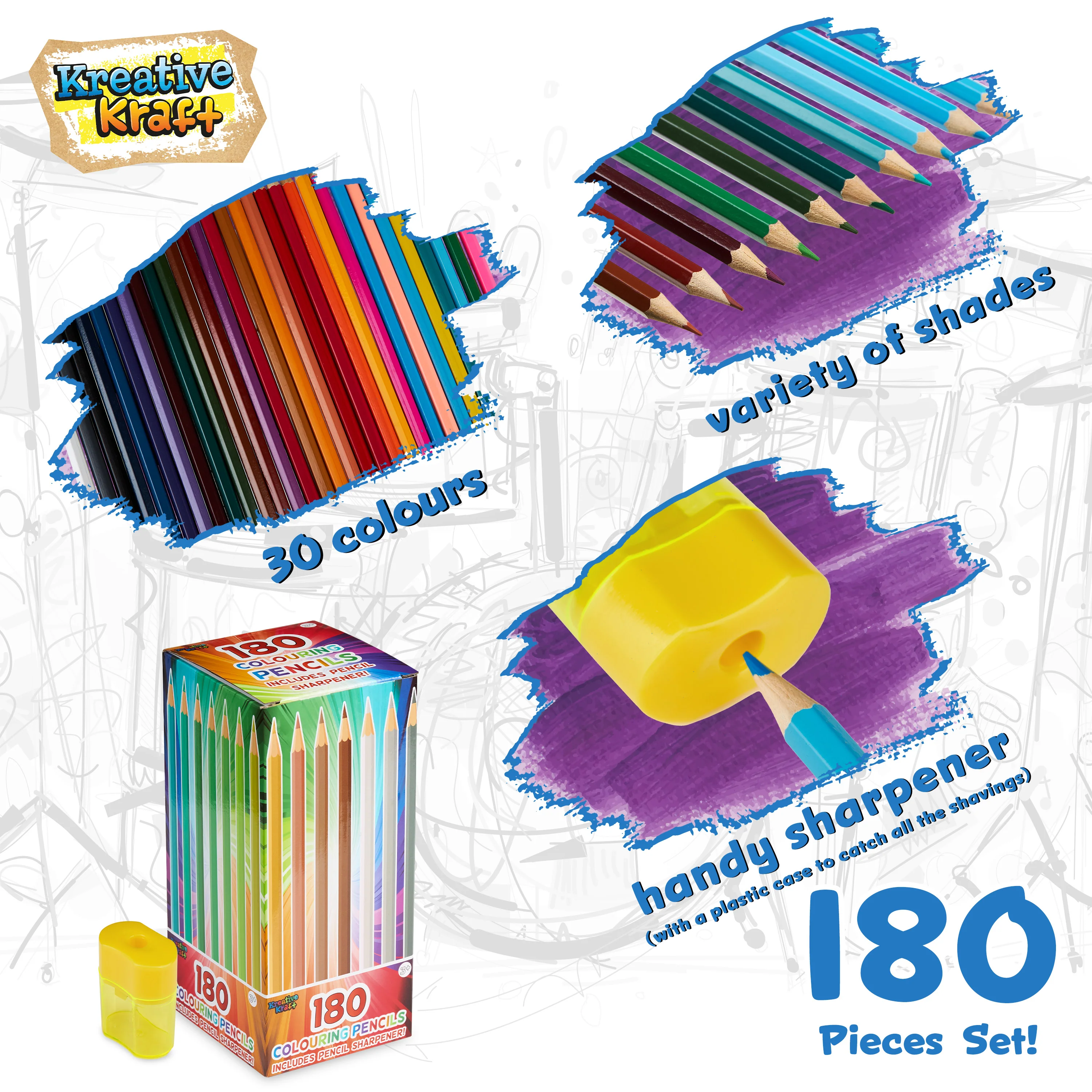 KreativeKraft Coloured Pencils Set of 180 - Colouring Pencils for Kids Teens and Adults - Image 4