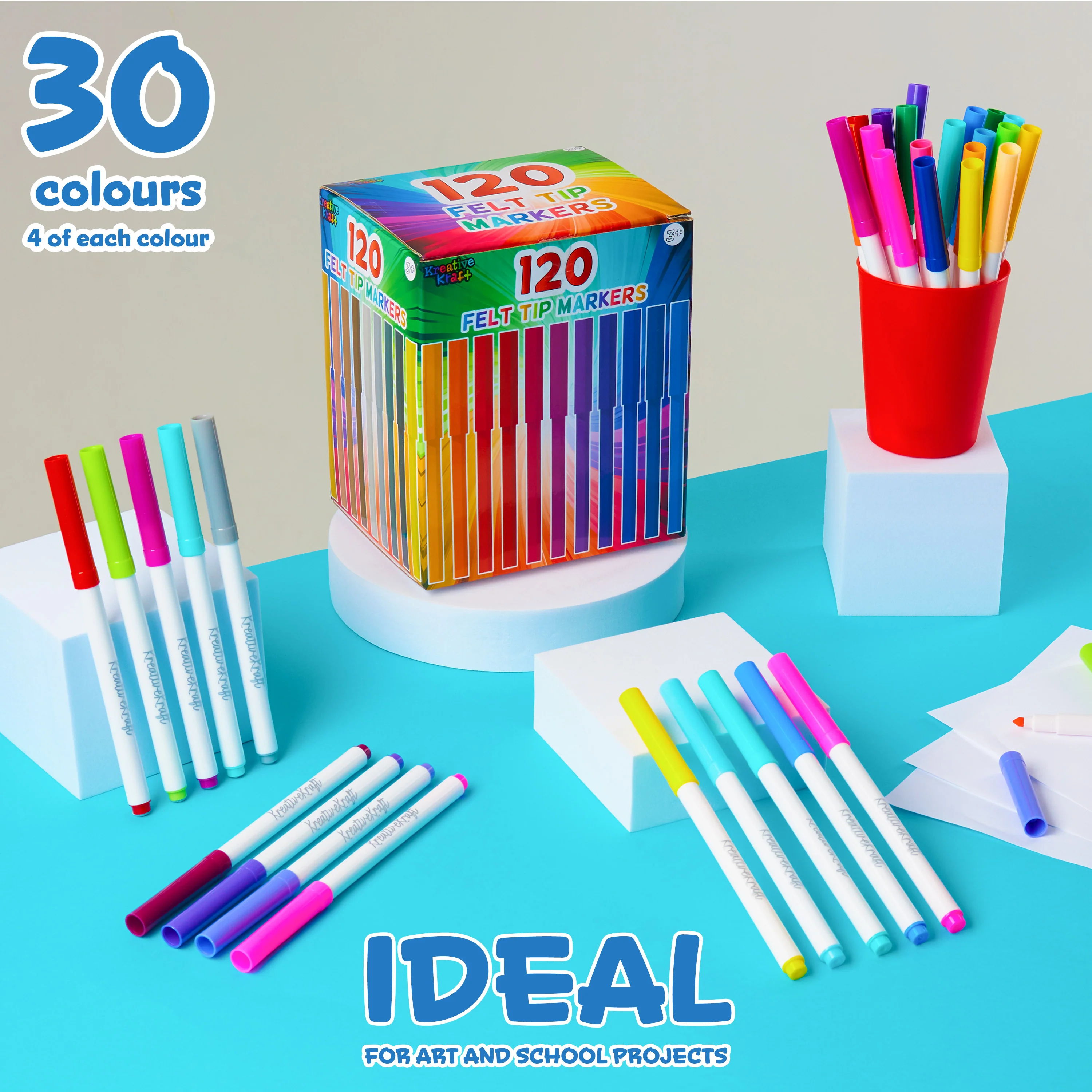 KreativeKraft Colouring Pens Set of 120 Felt Tip Pens for Kids, Teens and Adults - Image 6