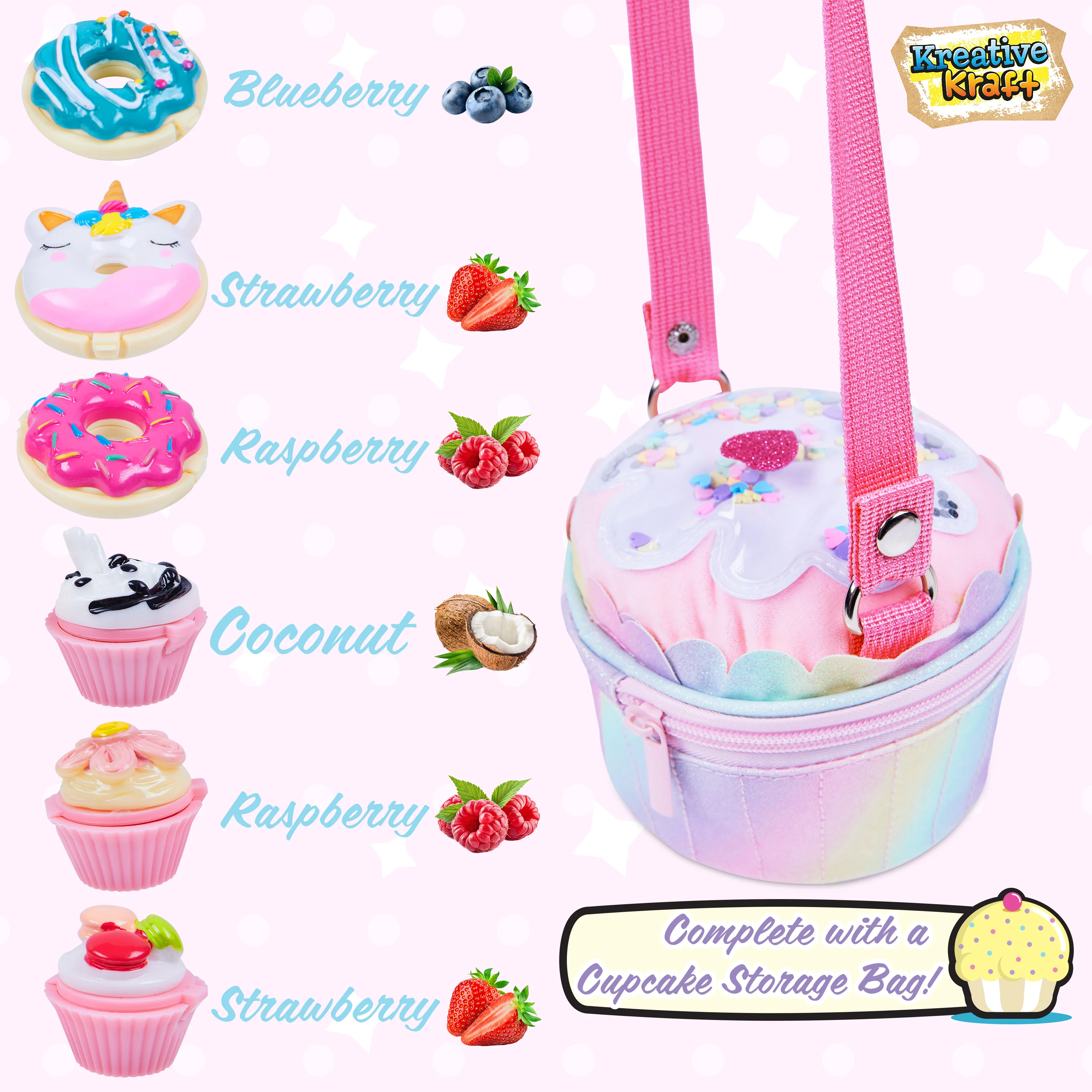 KreativeKraft Cross Body Bag Lip Balm Set for Girls Cupcake Shoulder Bag - Image 4