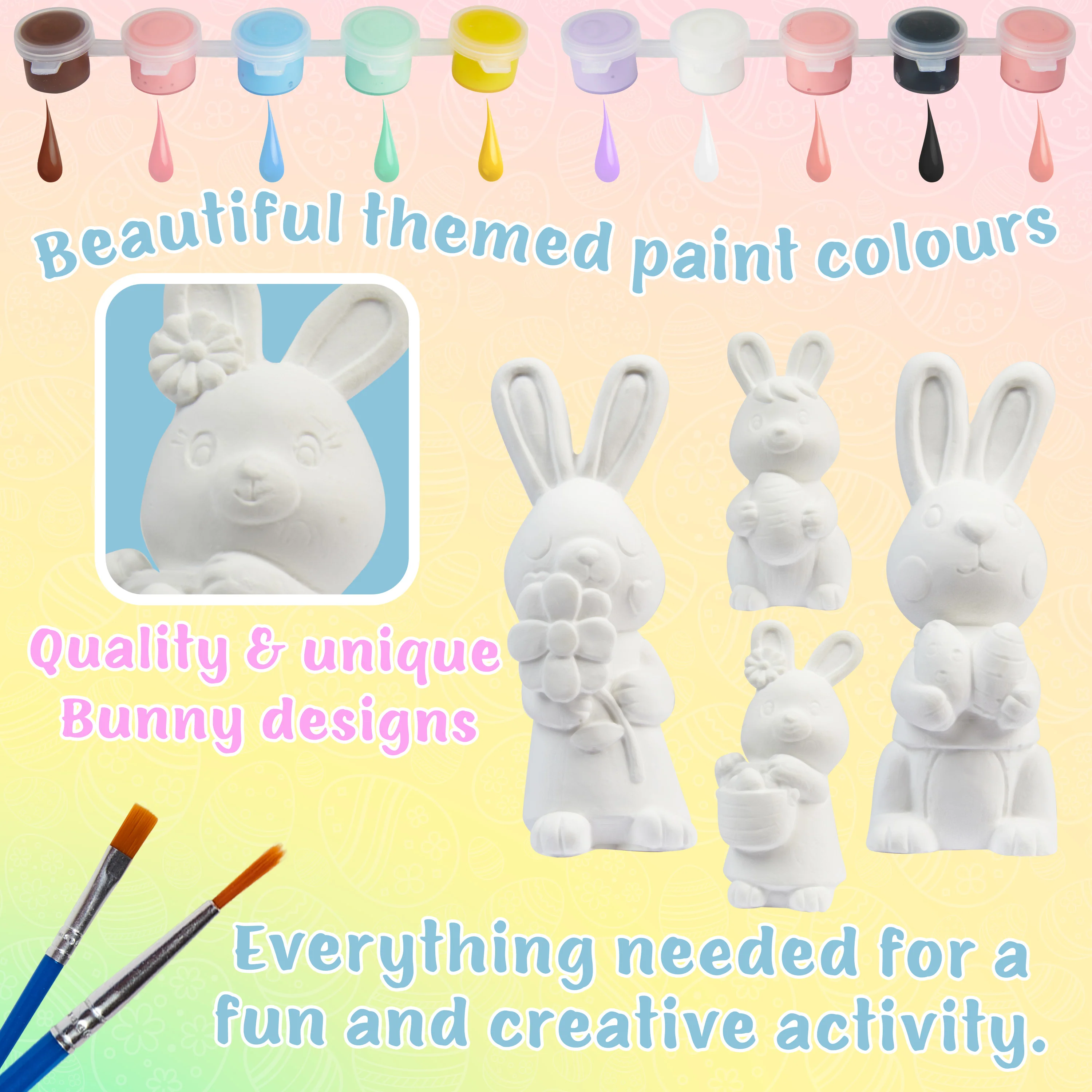 KreativeKraft DIY Easter Eggs Kids Paint Art Supplies Paint Your Own Easter Egg Bunny Craft Kits for Kids Adults Party Family Activity Decorations (Bunnies 4 Pack) - Image 3