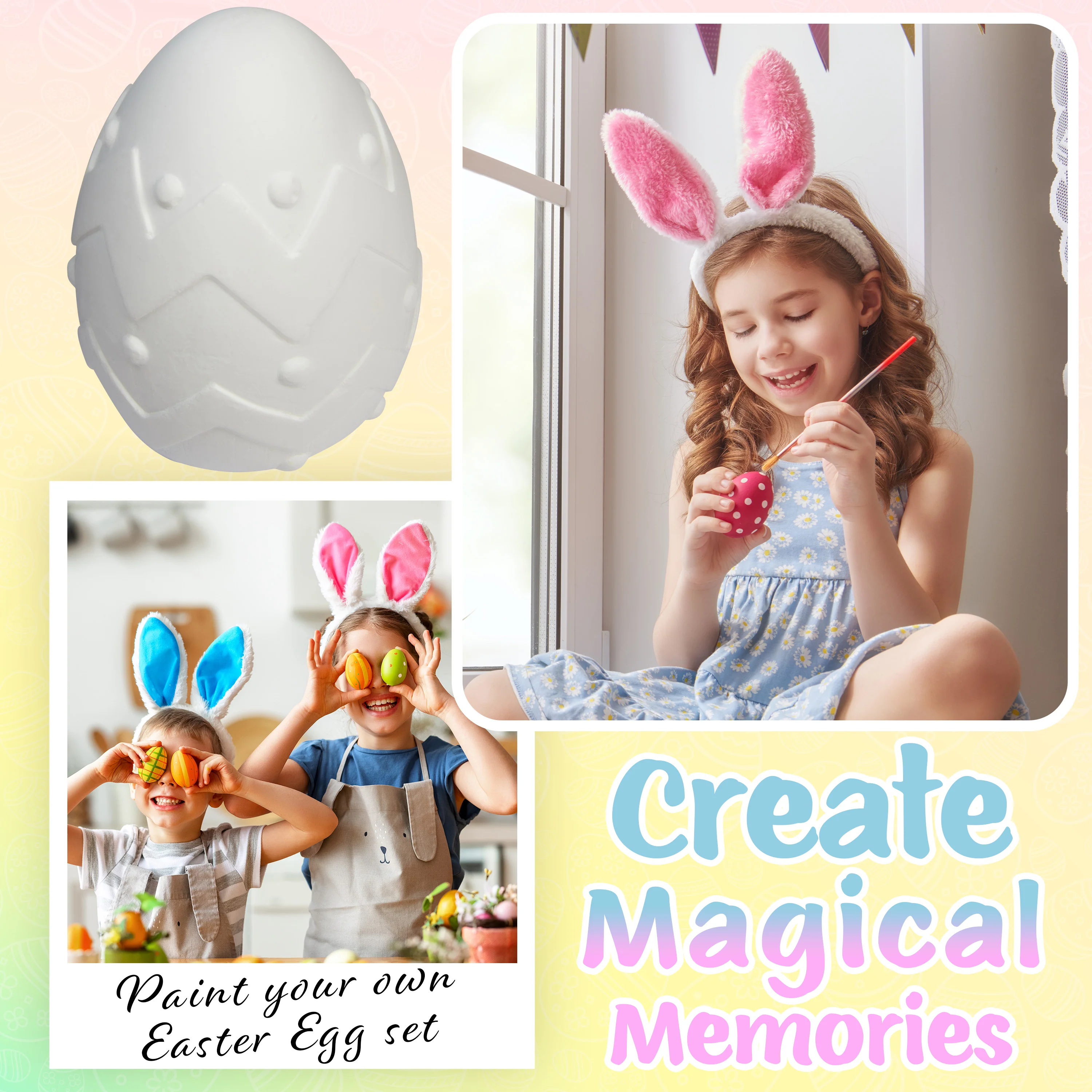 KreativeKraft DIY Easter Eggs Kids Paint Art Supplies Paint Your Own Easter Egg Bunny Craft Kits for Kids Adults Party Family Activity Decorations (Bunny & Egg 2 Pack) - Image 2