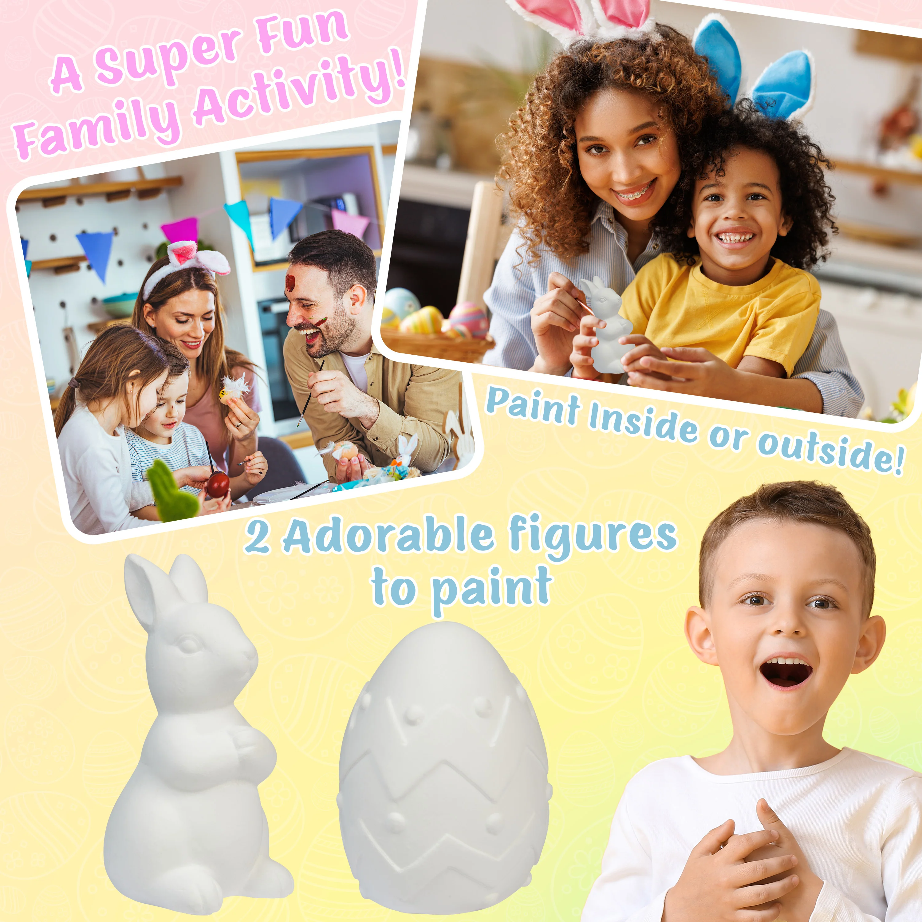 KreativeKraft DIY Easter Eggs Kids Paint Art Supplies Paint Your Own Easter Egg Bunny Craft Kits for Kids Adults Party Family Activity Decorations (Bunny & Egg 2 Pack) - Image 3