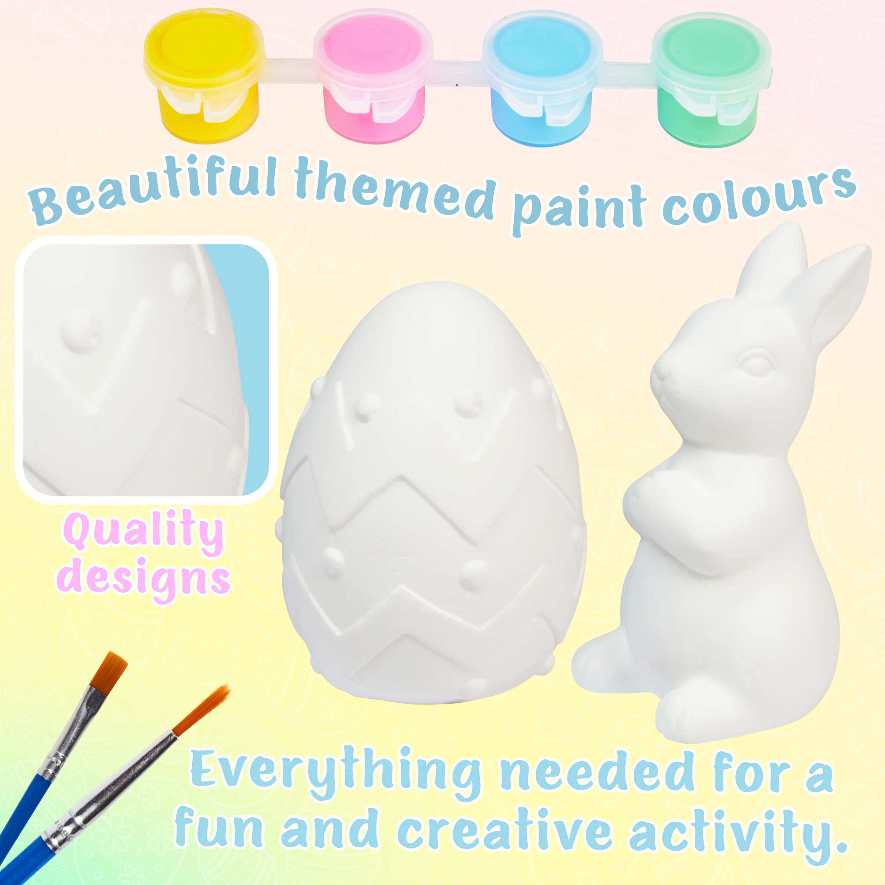 KreativeKraft DIY Easter Eggs Kids Paint Art Supplies Paint Your Own Easter Egg Bunny Craft Kits for Kids Adults Party Family Activity Decorations (Bunny & Egg 2 Pack) - Image 4