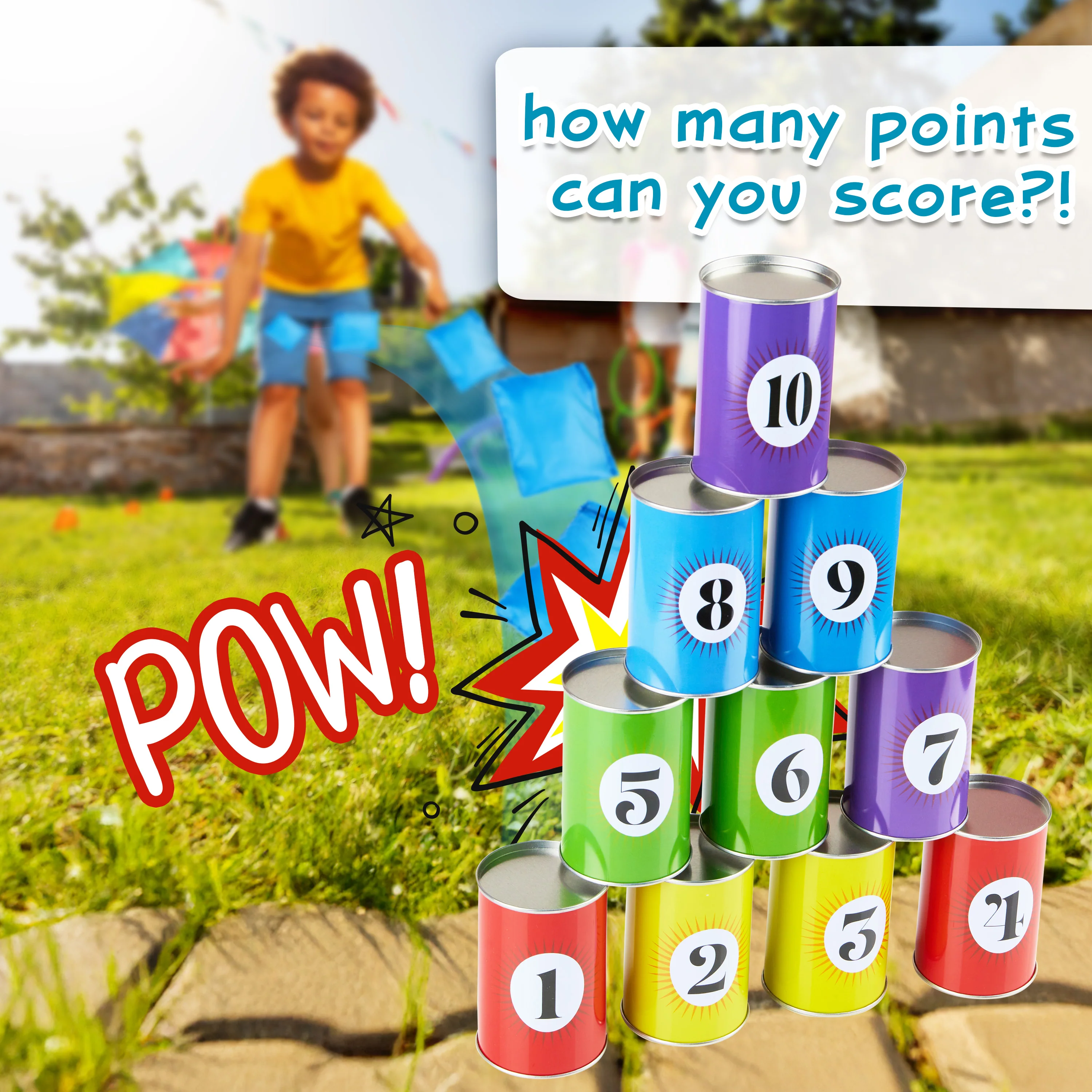 KreativeKraft Kids Games Outdoor Play Equipment for Kids Adults Family Garden Toys Sports Day Kit Egg and Spoon Race Ring Toss Sack Race Bean Bag Snakes and Ladders (Tin Can Alley) - Image 2