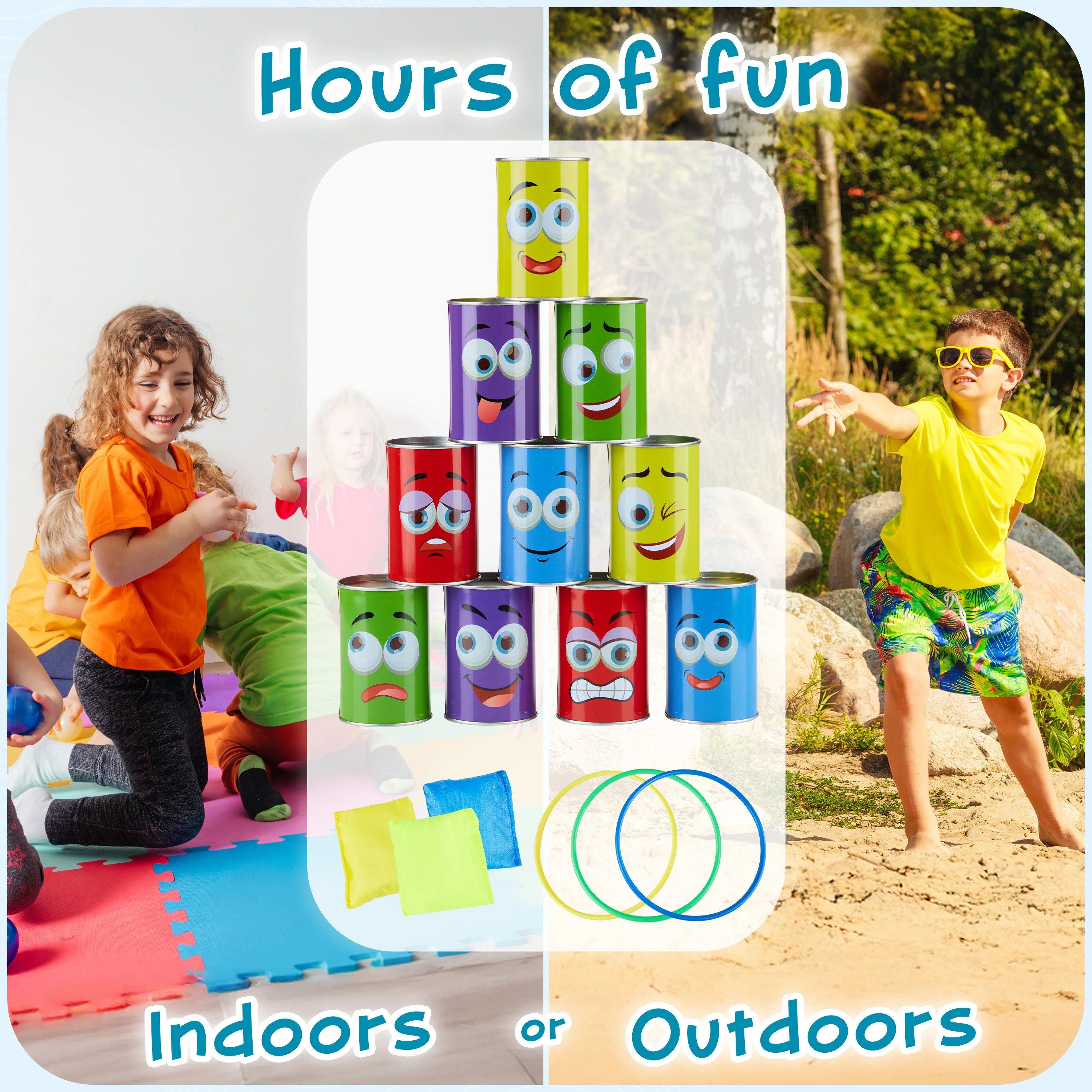 KreativeKraft Kids Games Outdoor Play Equipment for Kids Adults Family Garden Toys Sports Day Kit Egg and Spoon Race Ring Toss Sack Race Bean Bag Snakes and Ladders (Tin Can Alley) - Image 3