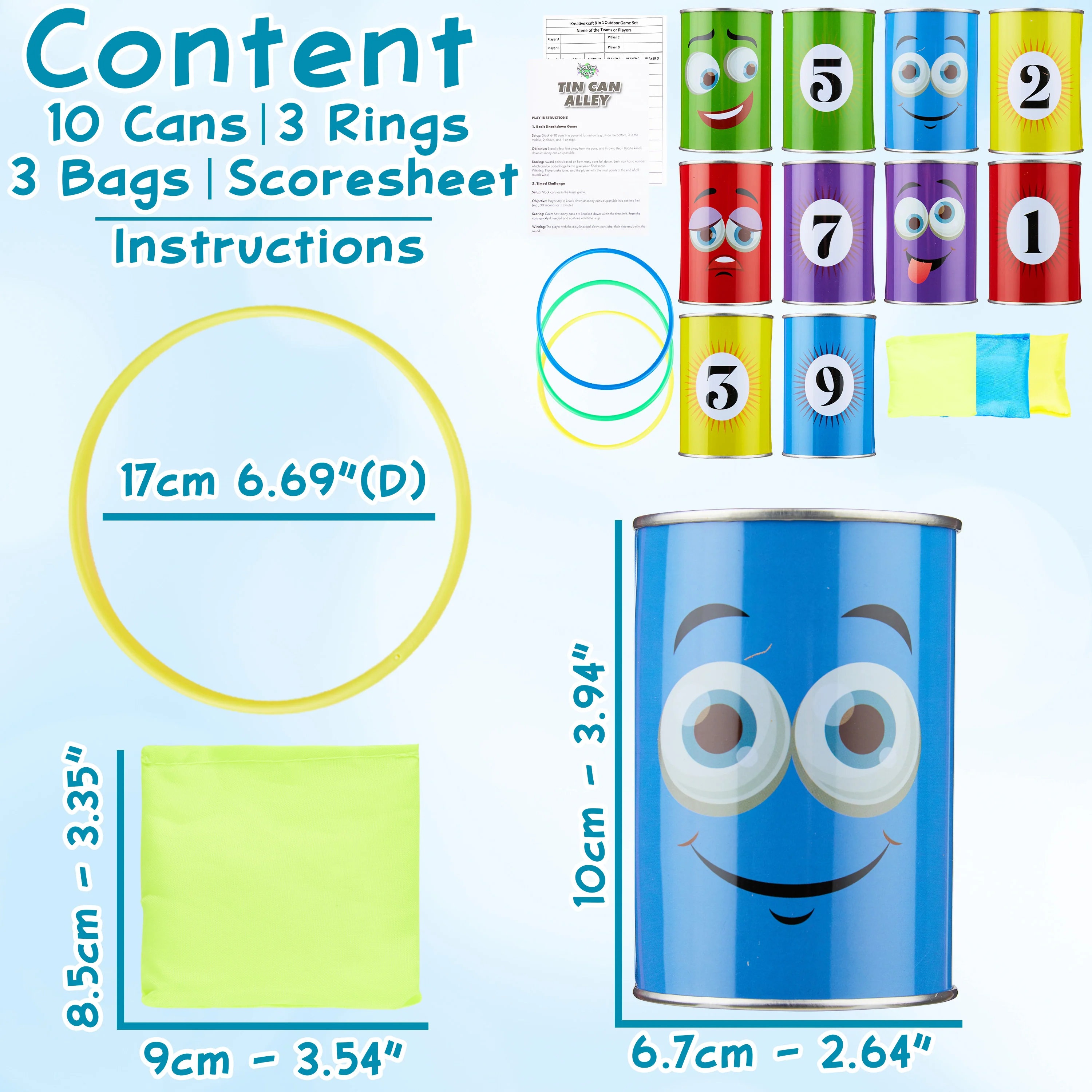 KreativeKraft Kids Games Outdoor Play Equipment for Kids Adults Family Garden Toys Sports Day Kit Egg and Spoon Race Ring Toss Sack Race Bean Bag Snakes and Ladders (Tin Can Alley) - Image 6
