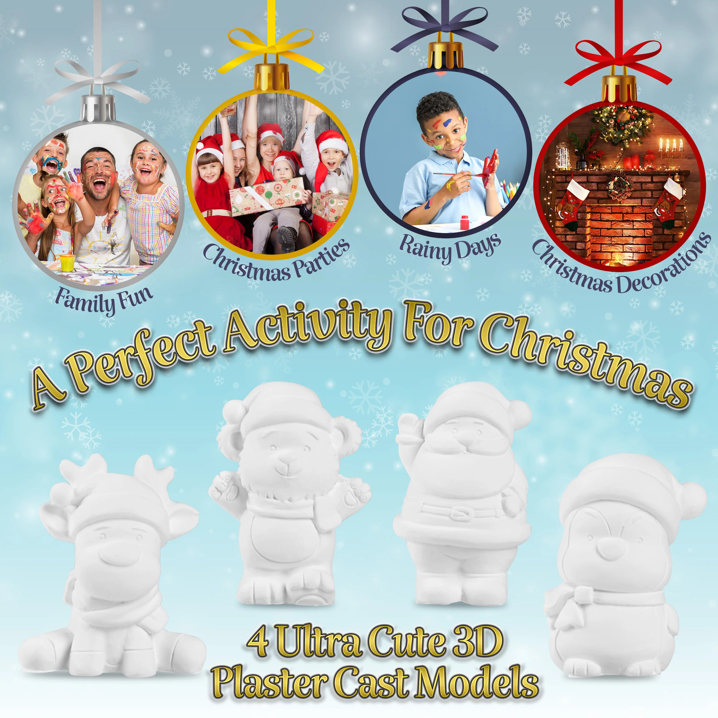 KreativeKraft Kids Paint Your Own Christmas Decorations Set - Arts and Crafts for Kids - Image 3