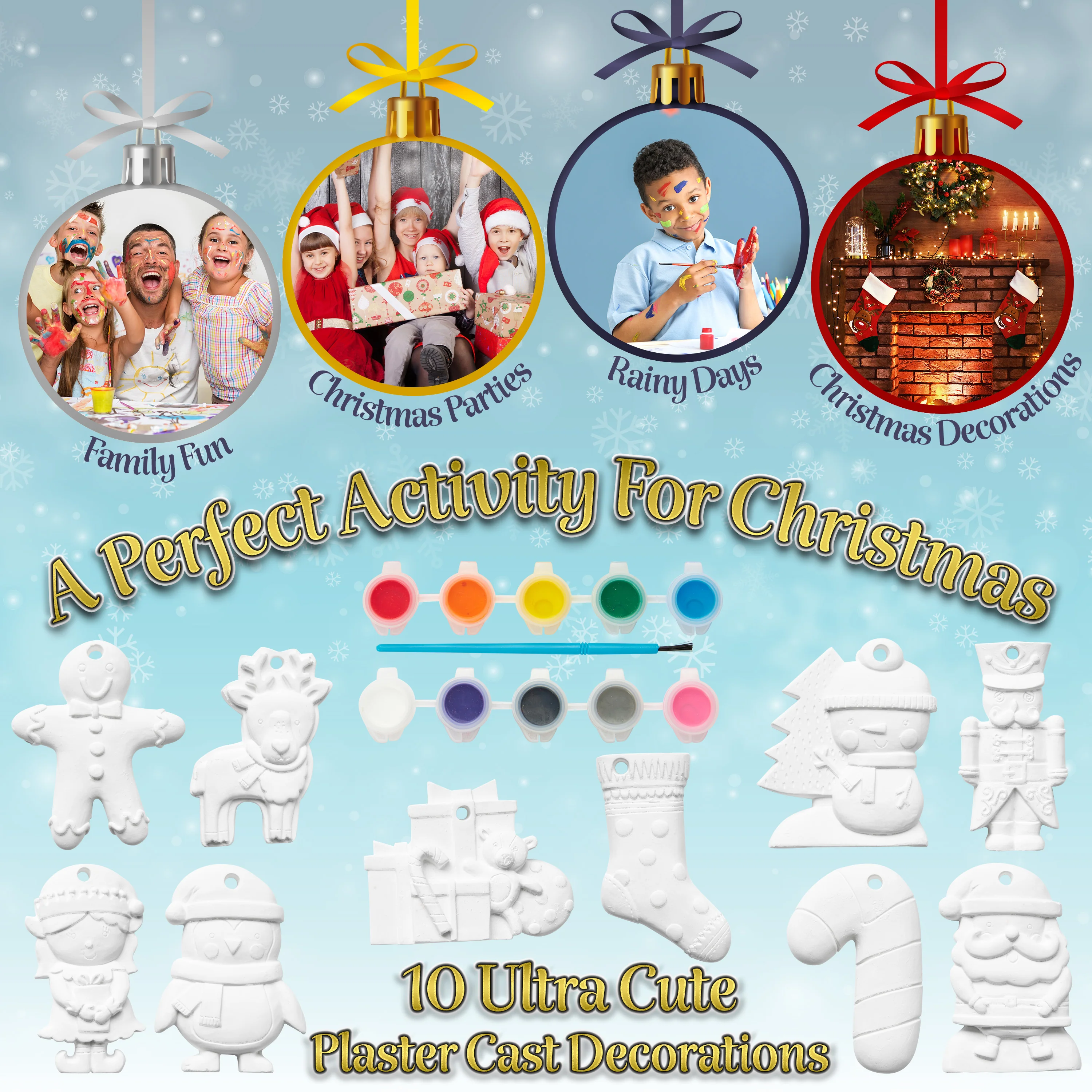 KreativeKraft Kids Paint Your Own Christmas Decorations Set - Arts and Crafts for Kids - Image 3