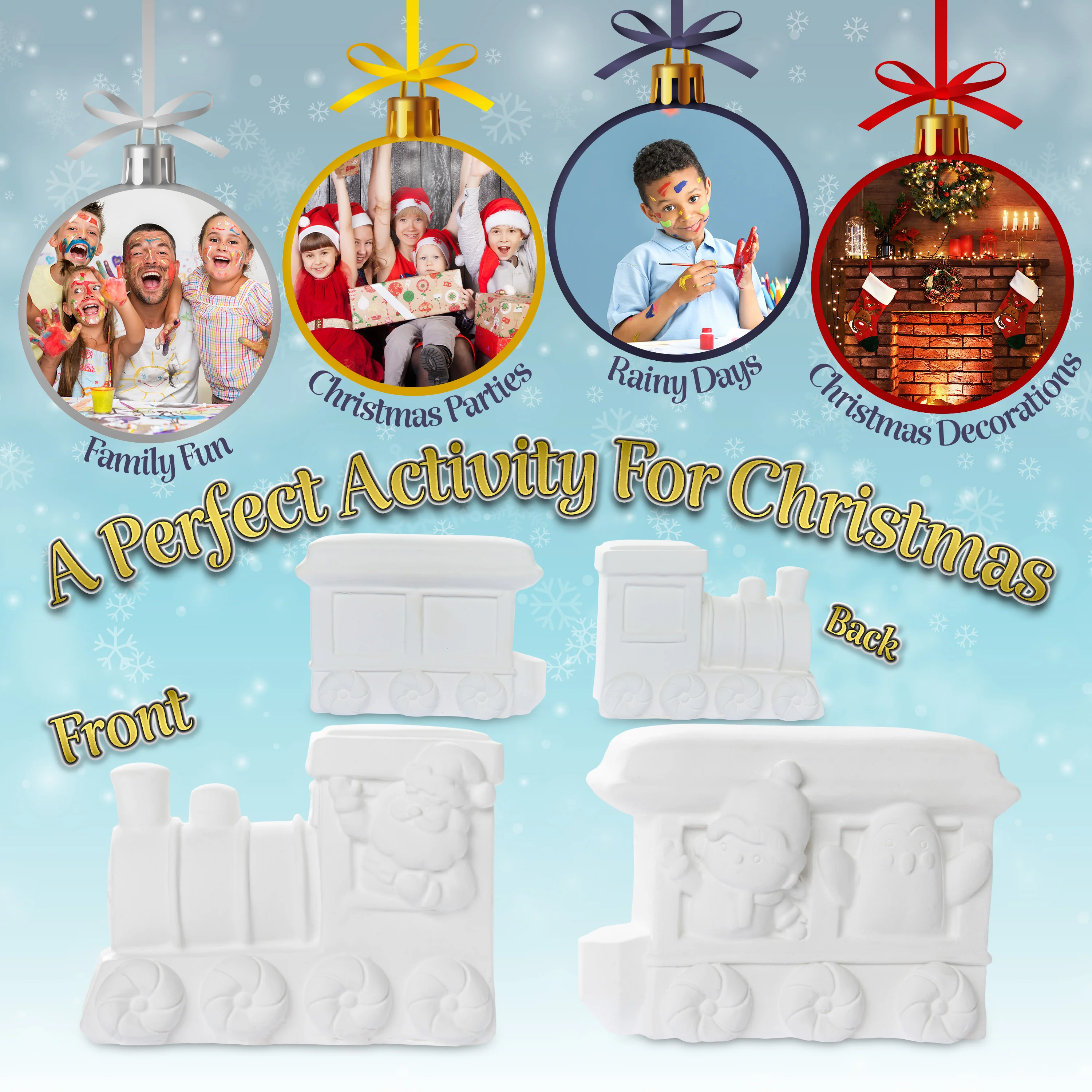 KreativeKraft Kids Paint Your Own Christmas Decorations Set -Painting Set (Set of 2) - Image 2