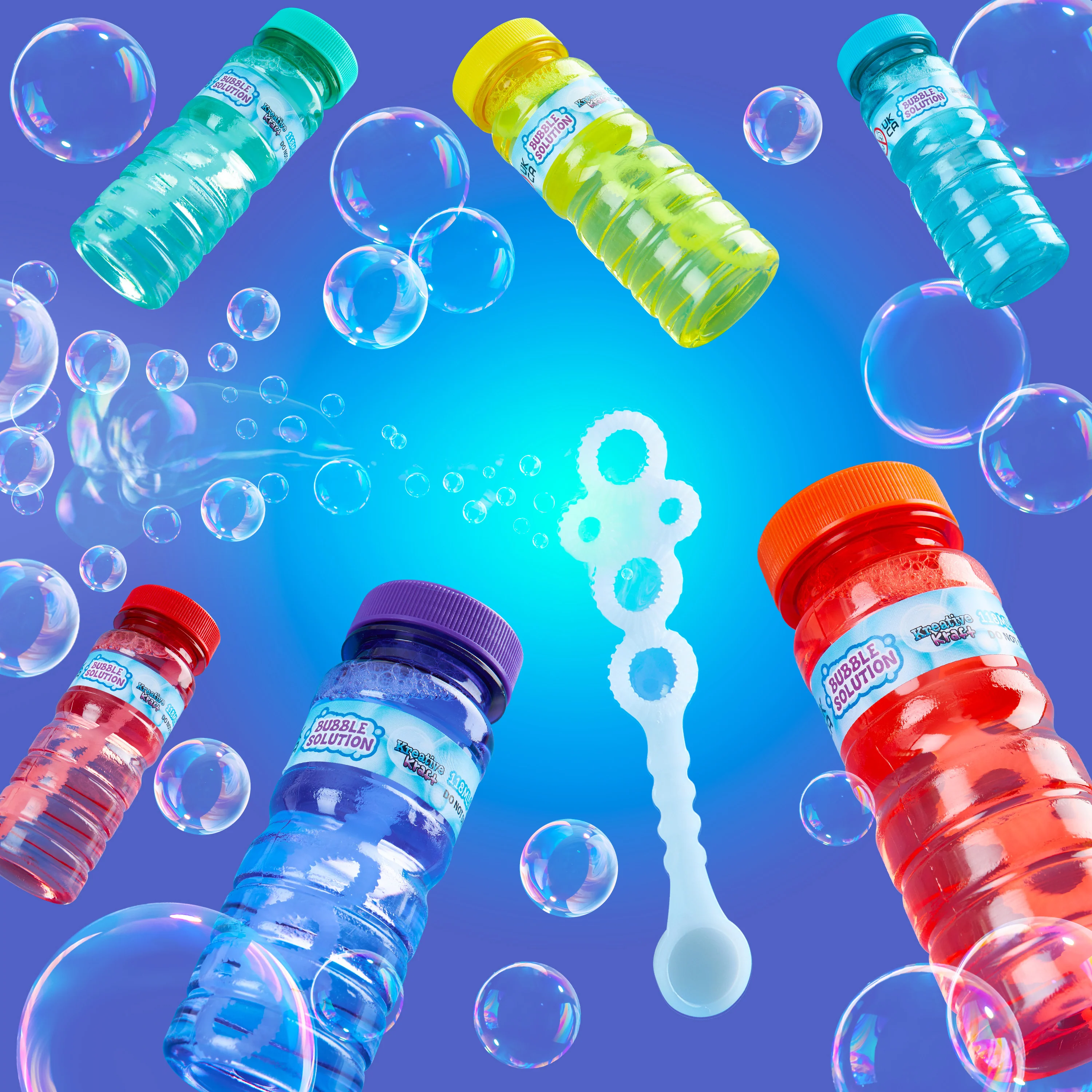 KreativeKraft Mini Bottles Bubble Solution with Bubble Wand - 3 Pack - Image 2