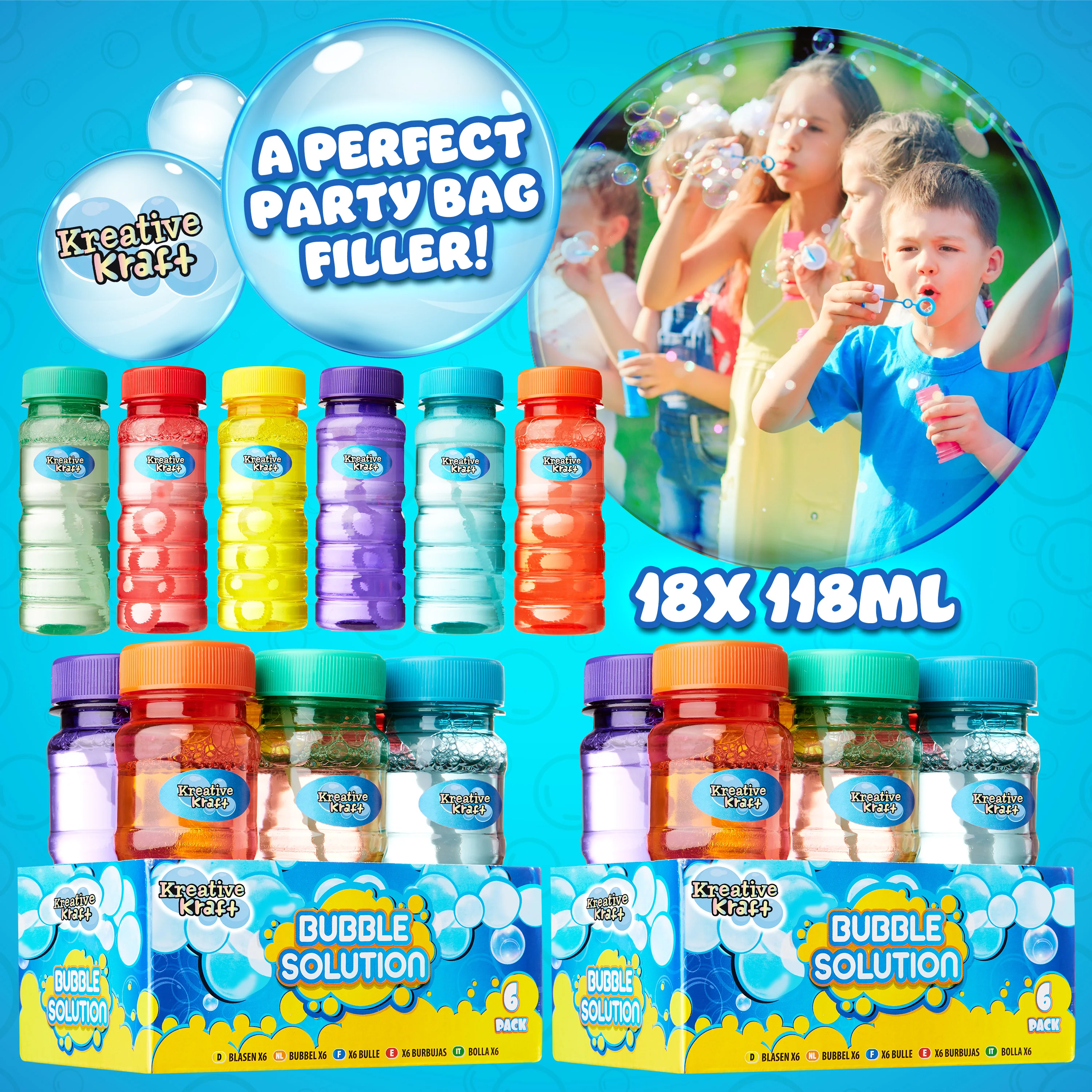 KreativeKraft Mini Bottles Bubble Solution with Bubble Wand - 3 Pack - Image 3