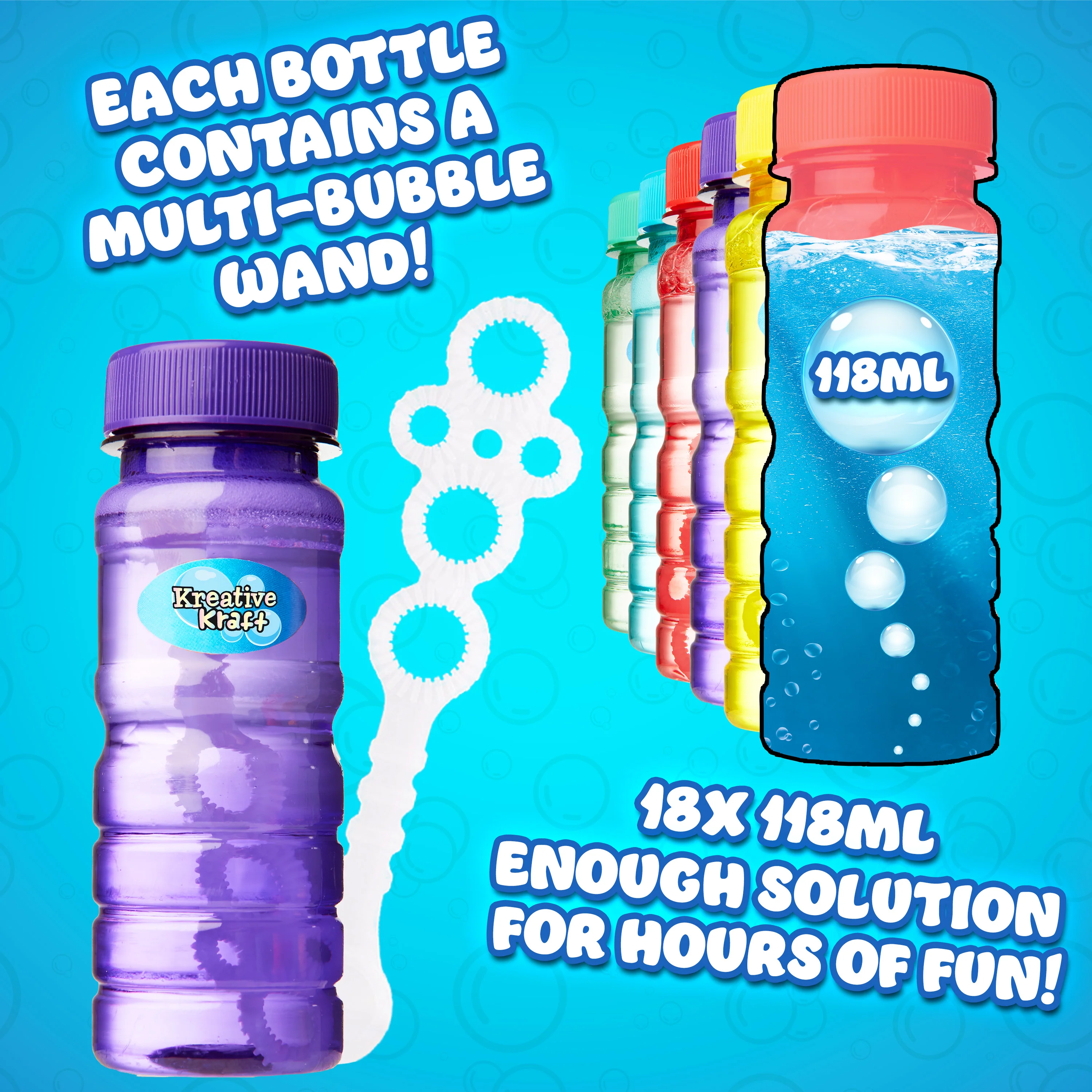 KreativeKraft Mini Bottles Bubble Solution with Bubble Wand - 3 Pack - Image 4