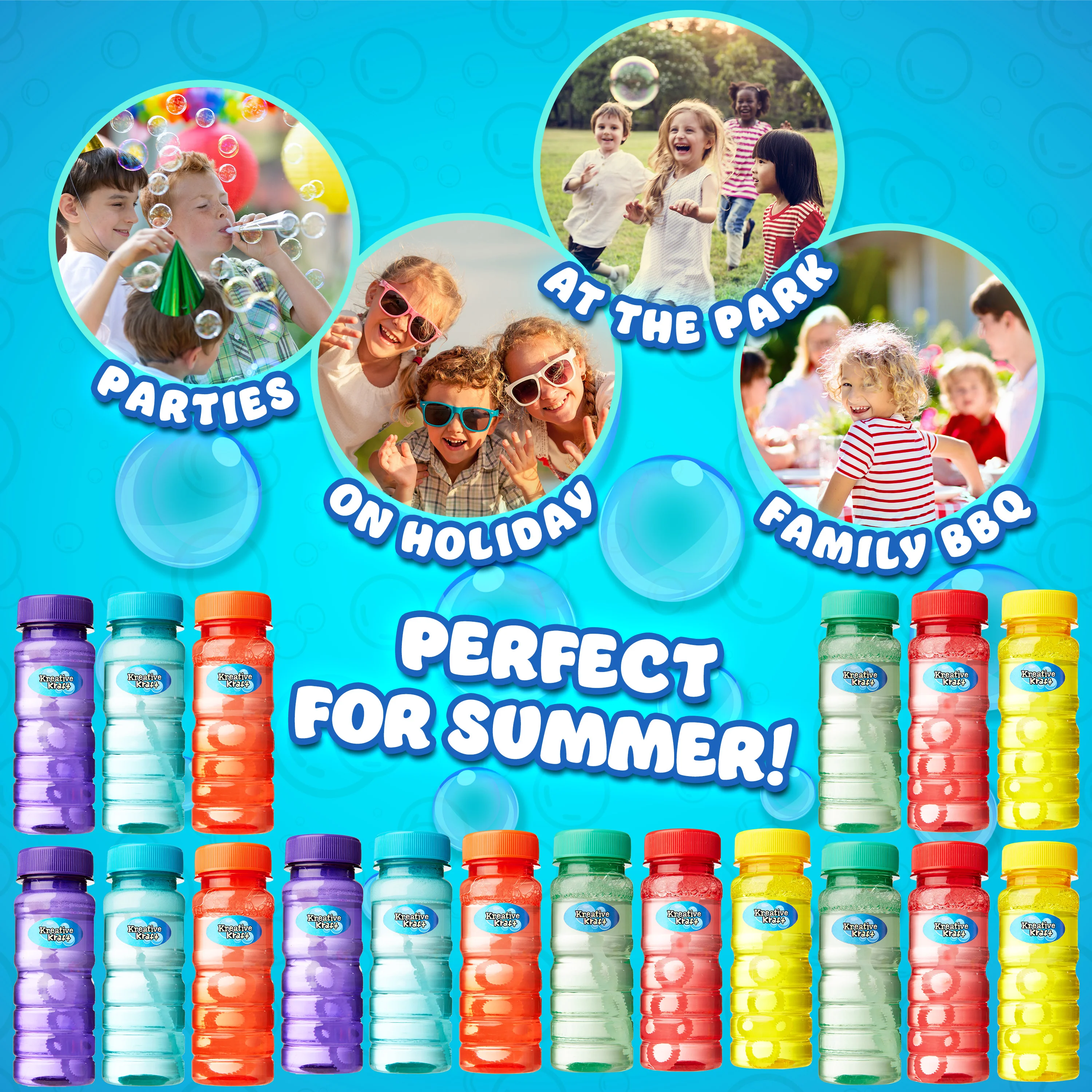 KreativeKraft Mini Bottles Bubble Solution with Bubble Wand - 3 Pack - Image 5