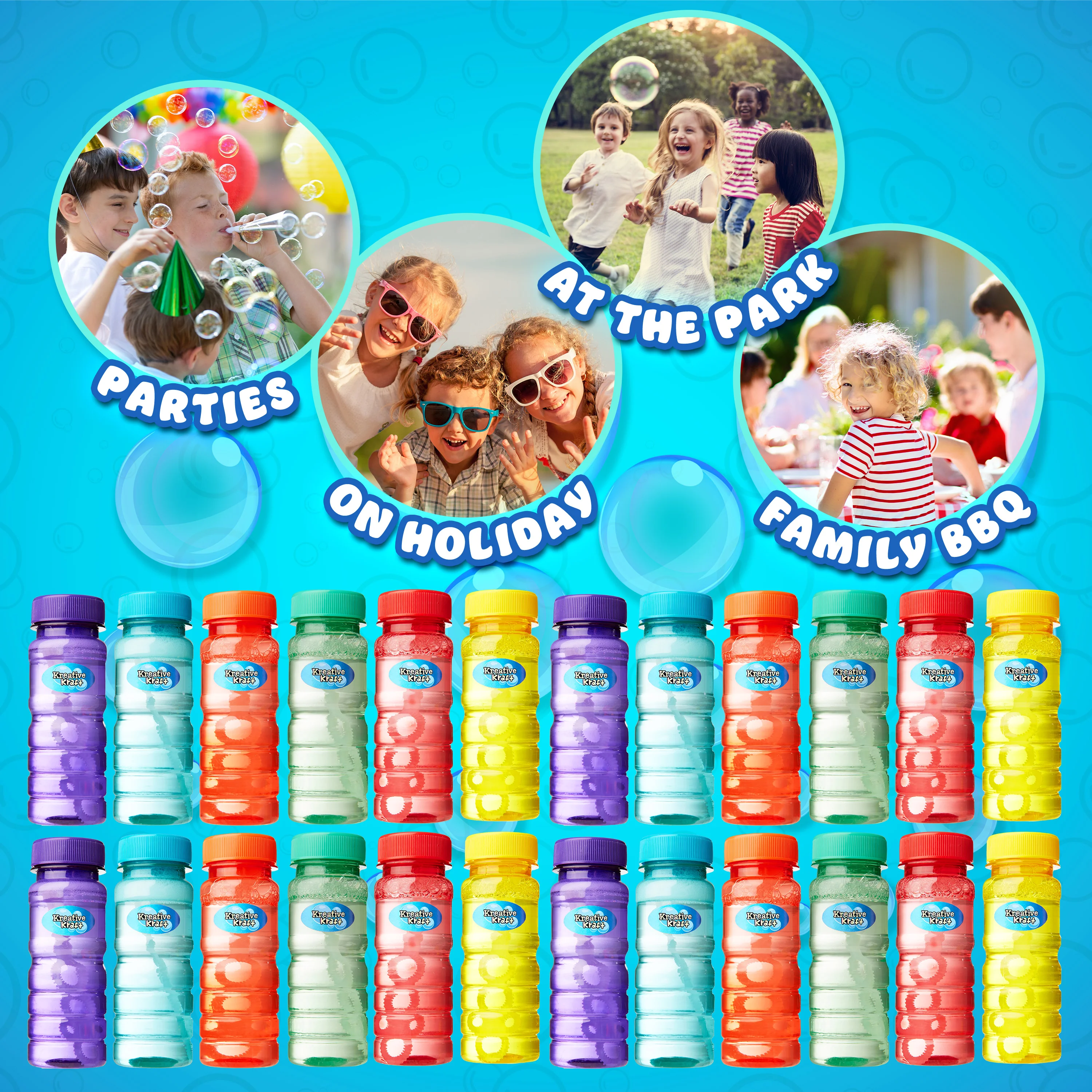 KreativeKraft Mini Bottles Bubble Solution with Bubble Wand - 4 Pack - Image 5