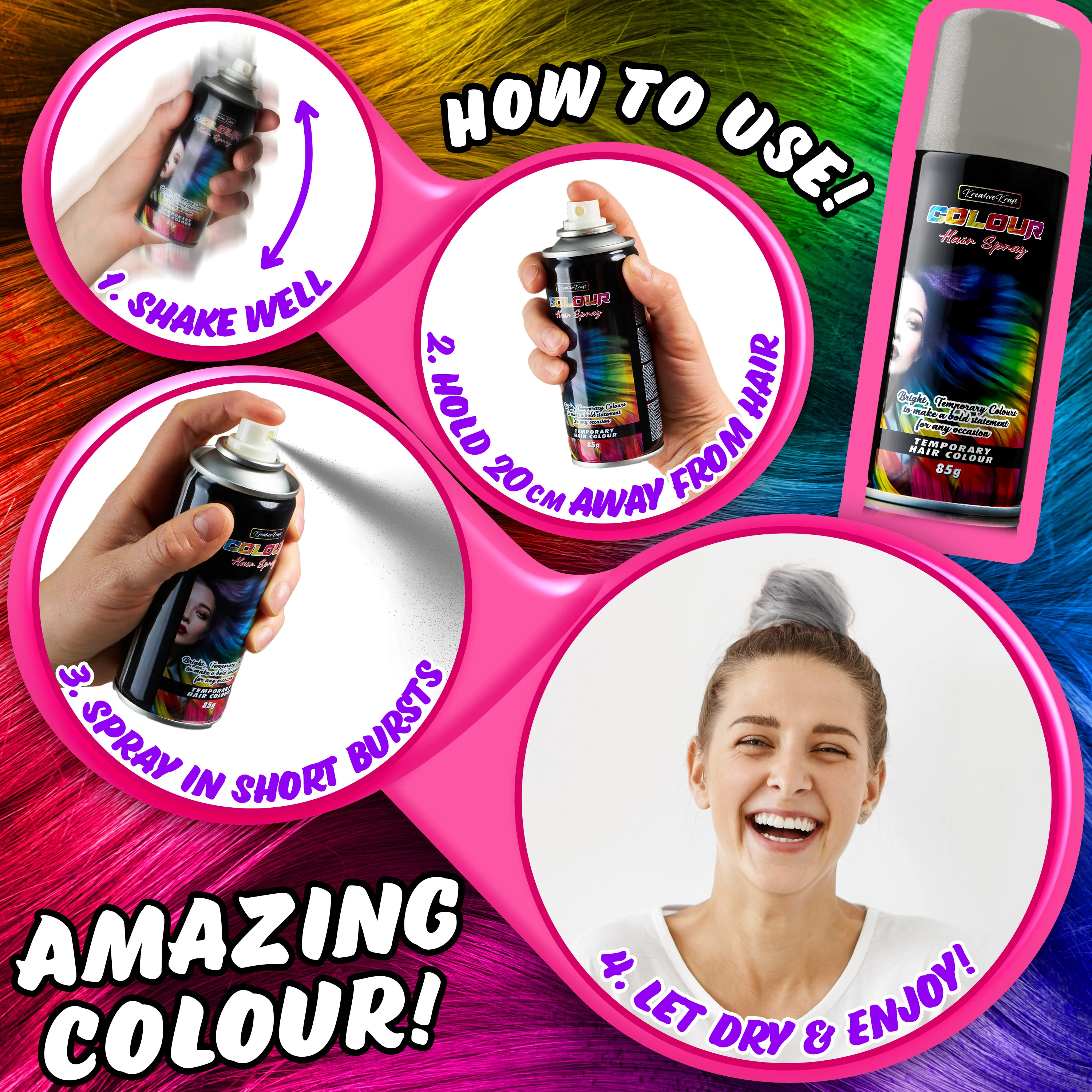 KreativeKraft Temporary Colour Hair Spray, Wash Out Hair Colour for Adults and Teens - Image 3
