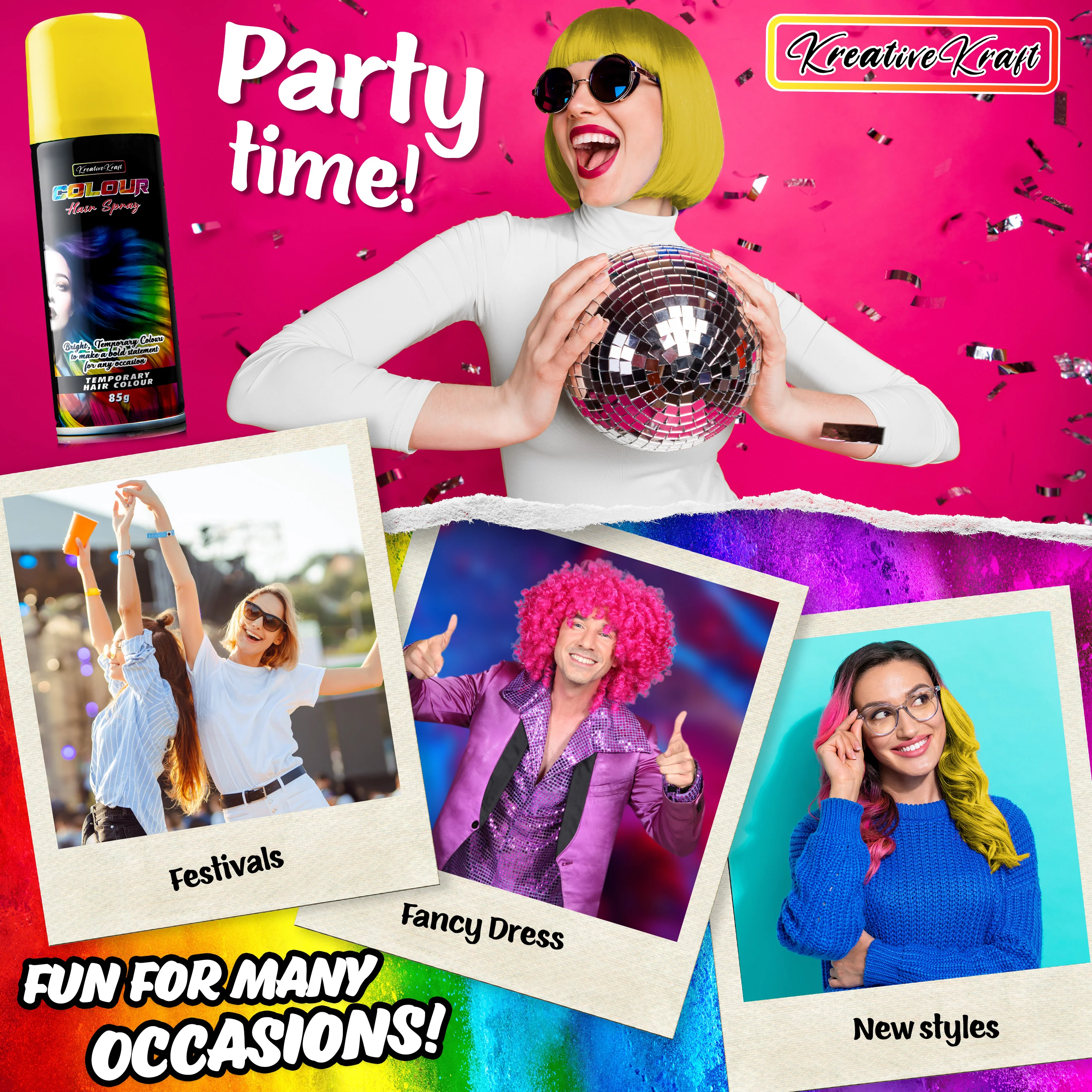 KreativeKraft Temporary Colour Hair Spray, Wash Out Hair Colour for Adults and Teens - Image 41
