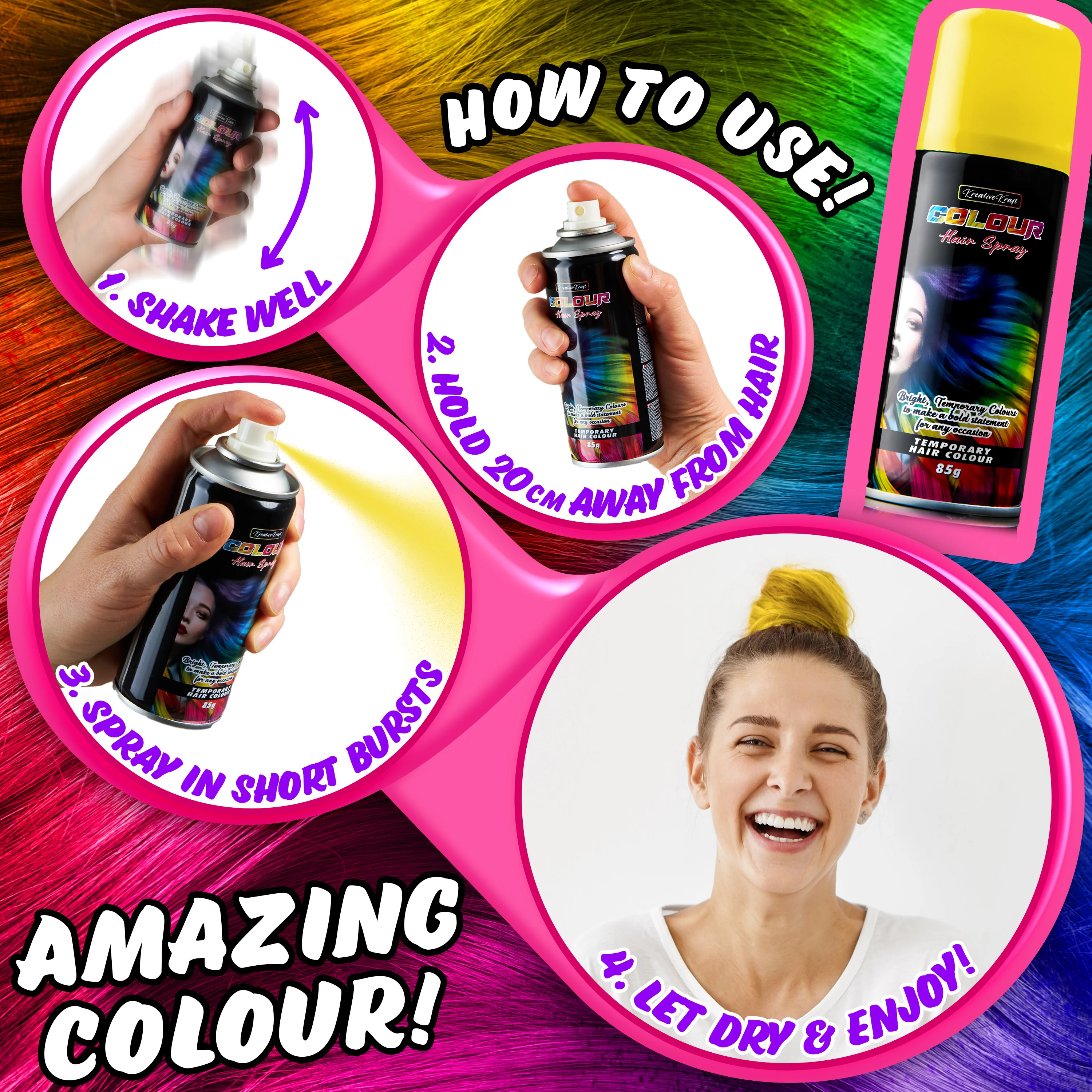KreativeKraft Temporary Colour Hair Spray, Wash Out Hair Colour for Adults and Teens - Image 42