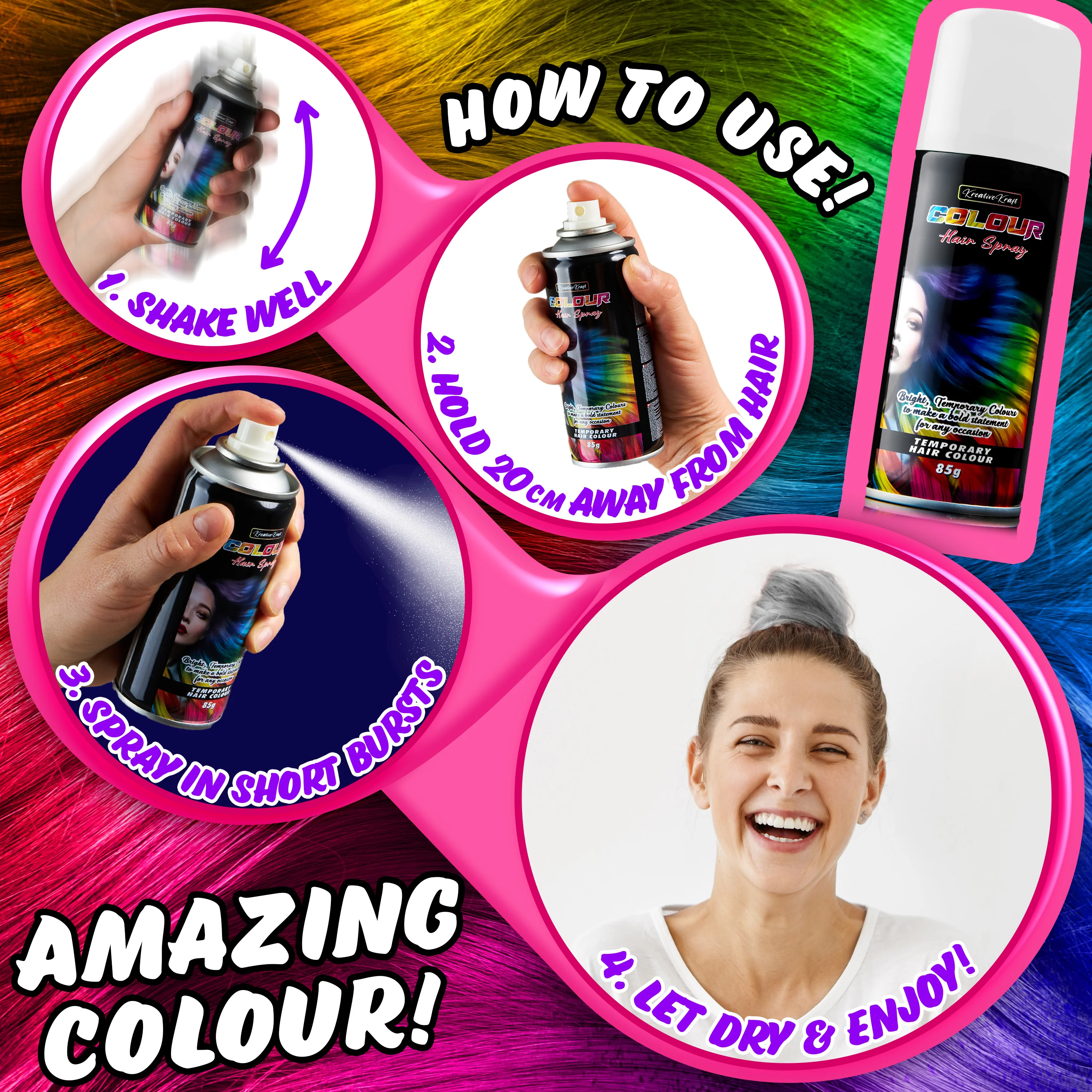 KreativeKraft Temporary Colour Hair Spray, Wash Out Hair Colour for Adults and Teens - Image 47