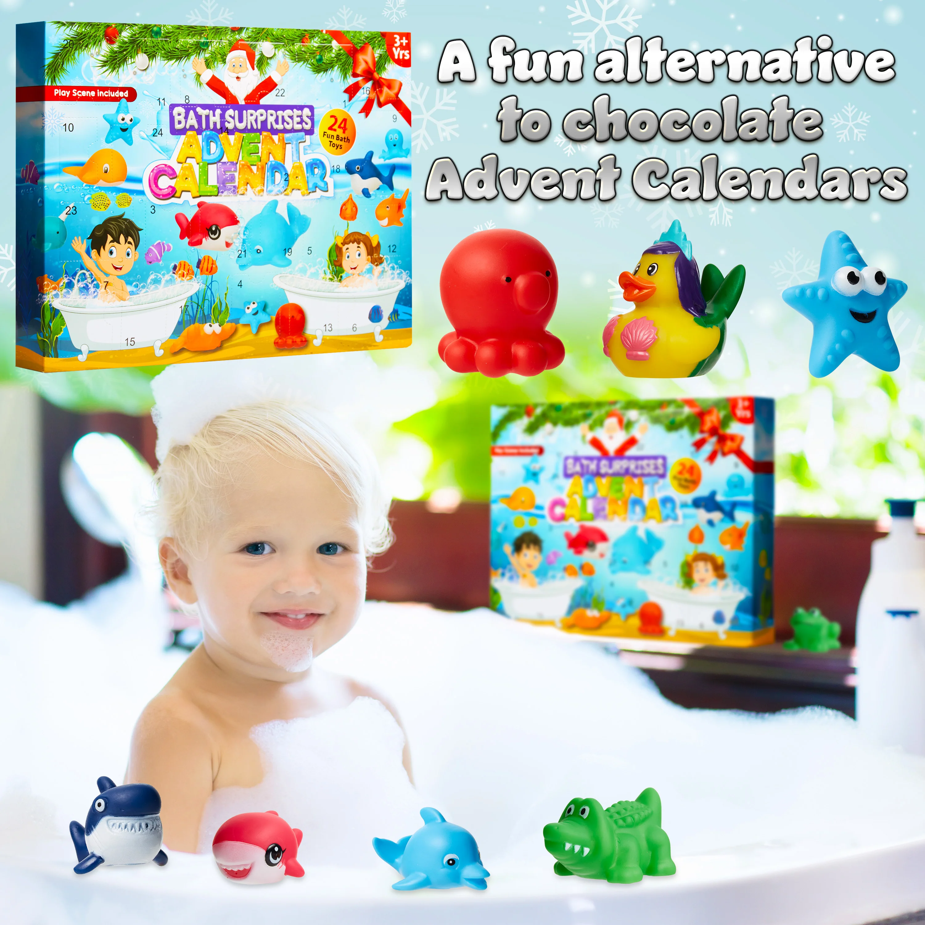 KreativeKraft Toy Advent Calendar for Kids, Rubber Bath Toys Christmas Countdown Calendar (Bath) - Image 6