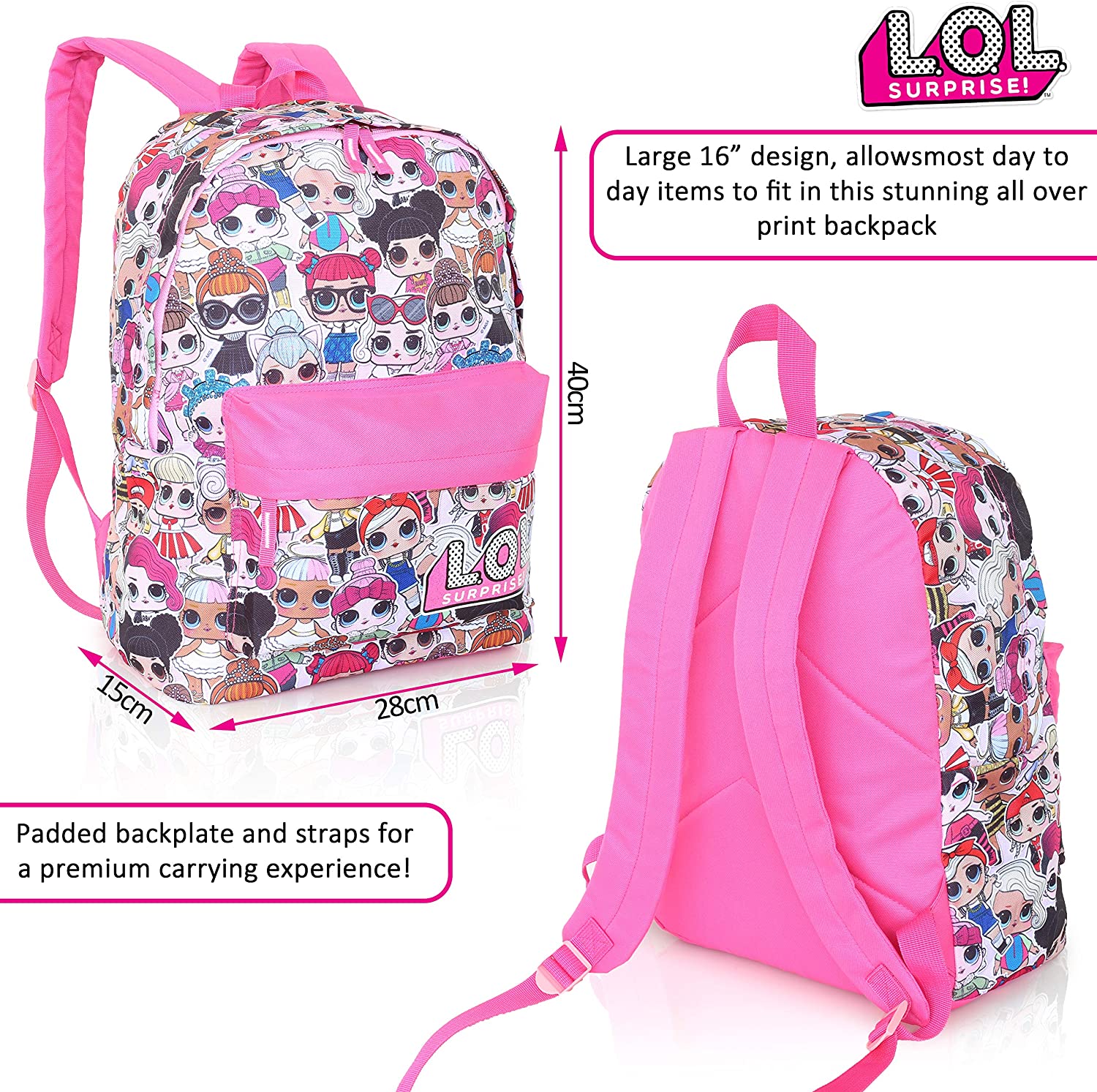 L.O.L. Surprise ! Backpack for Girls and Teens Featuring All-Over Dolls Print - Image 6