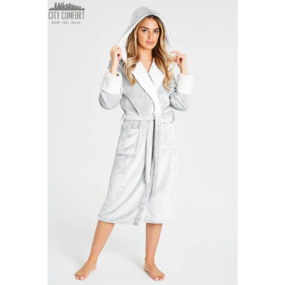 CityComfort Fluffy Dressing Gown Super Soft Fleece with Hood for Women - Image 11