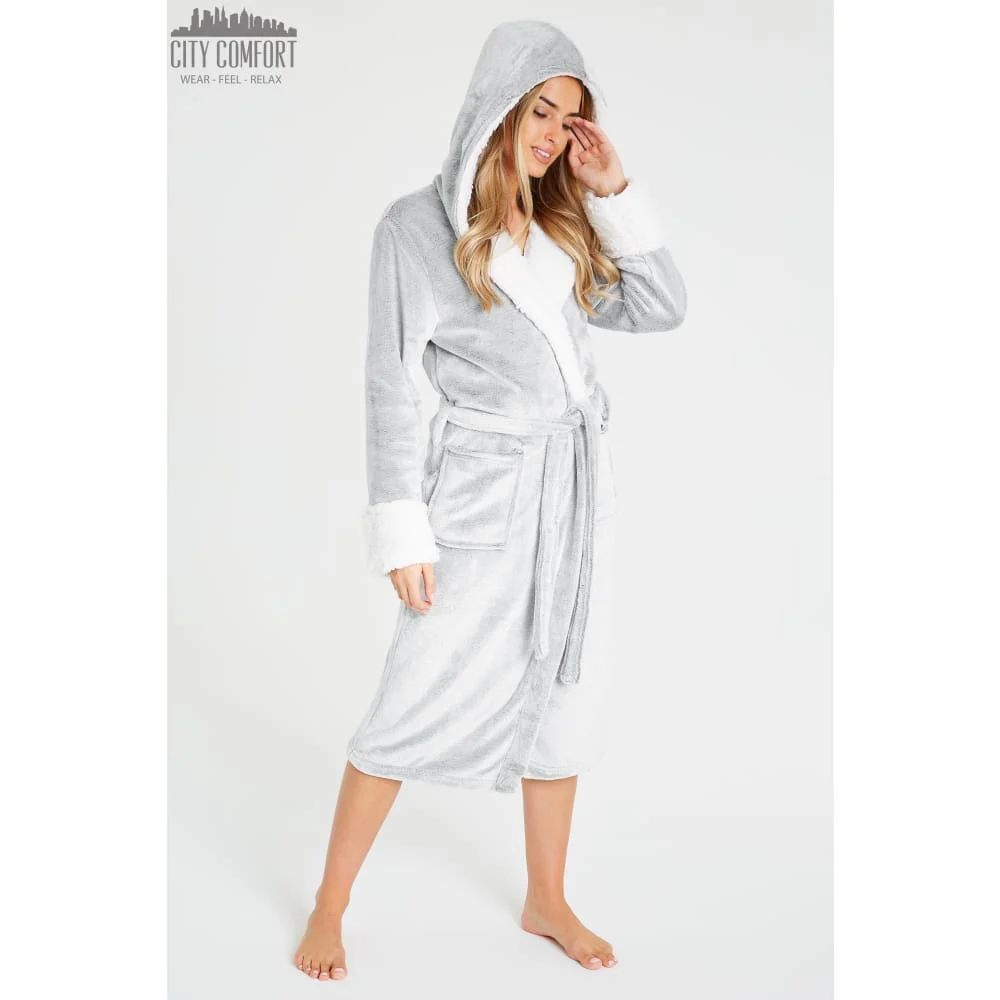 CityComfort Fluffy Dressing Gown Super Soft Fleece with Hood for Women - Image 13
