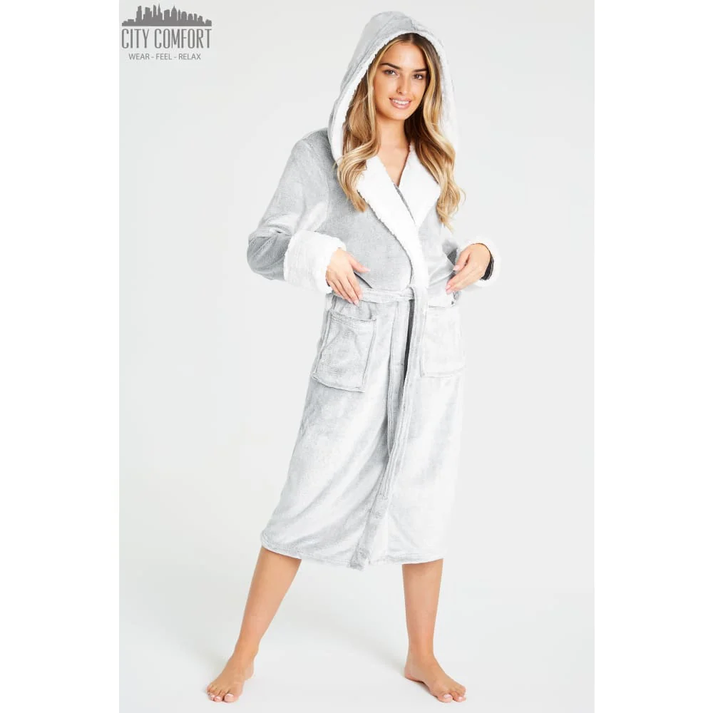 CityComfort Fluffy Dressing Gown Super Soft Fleece with Hood for Women - Image 15