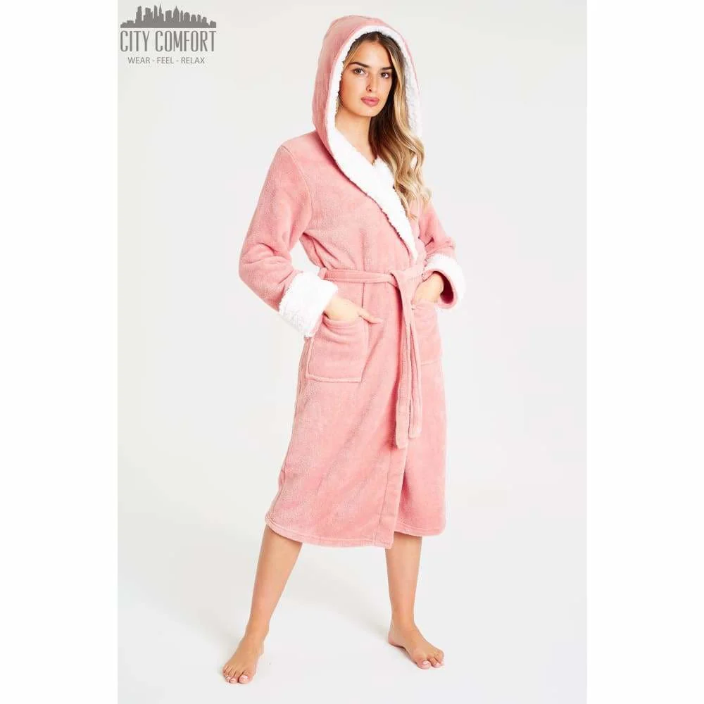 CityComfort Fluffy Dressing Gown Super Soft Fleece with Hood for Women - Image 20
