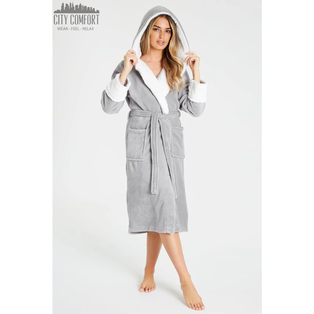 CityComfort Fluffy Dressing Gown Super Soft Fleece with Hood for Women - Image 30