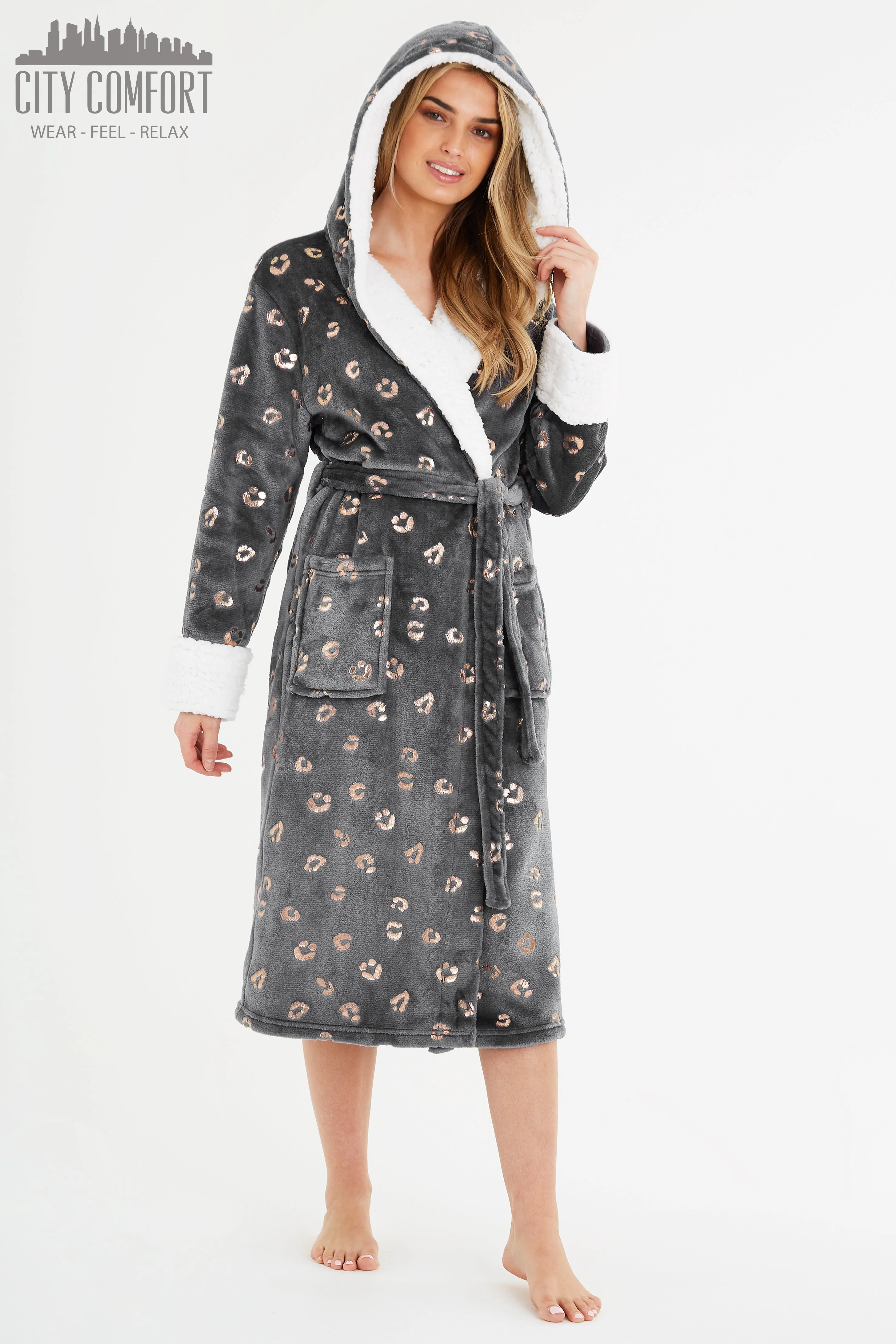 CityComfort Fluffy Dressing Gown Super Soft Fleece with Hood for Women - Image 34