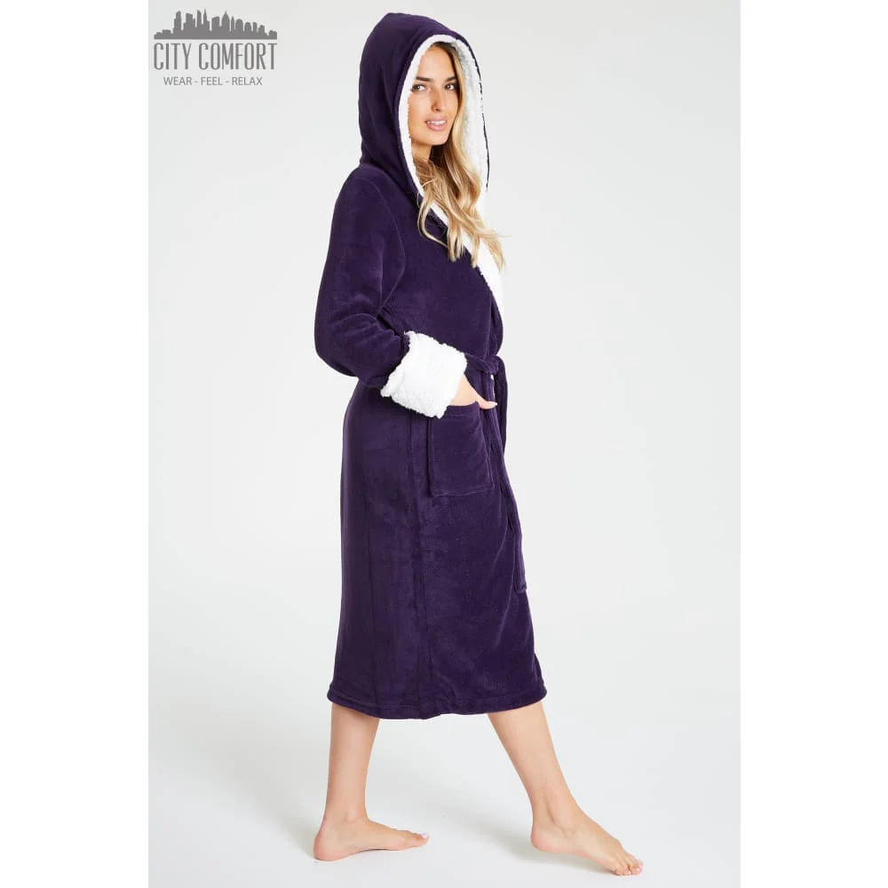 CityComfort Fluffy Dressing Gown Super Soft Fleece with Hood for Women - Image 4