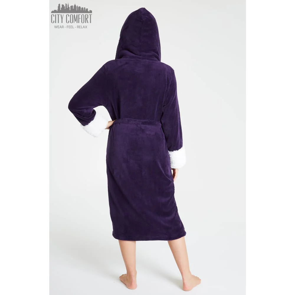 CityComfort Fluffy Dressing Gown Super Soft Fleece with Hood for Women - Image 8