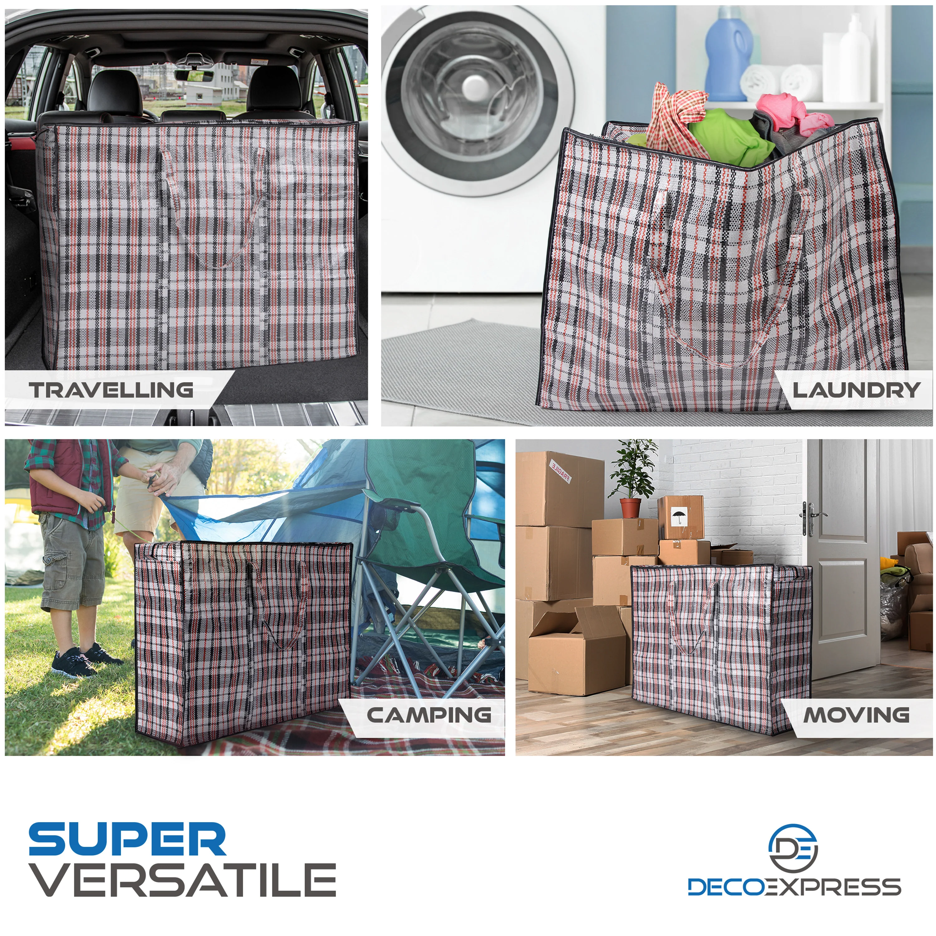 Laundry Bag Heavy Duty Storage Bags Reusable Strong Clothes Storage Bags Zip Nylon Large Boxes for Moving House Clothing & Wardrobe Storage (Pack of 5) - Image 2