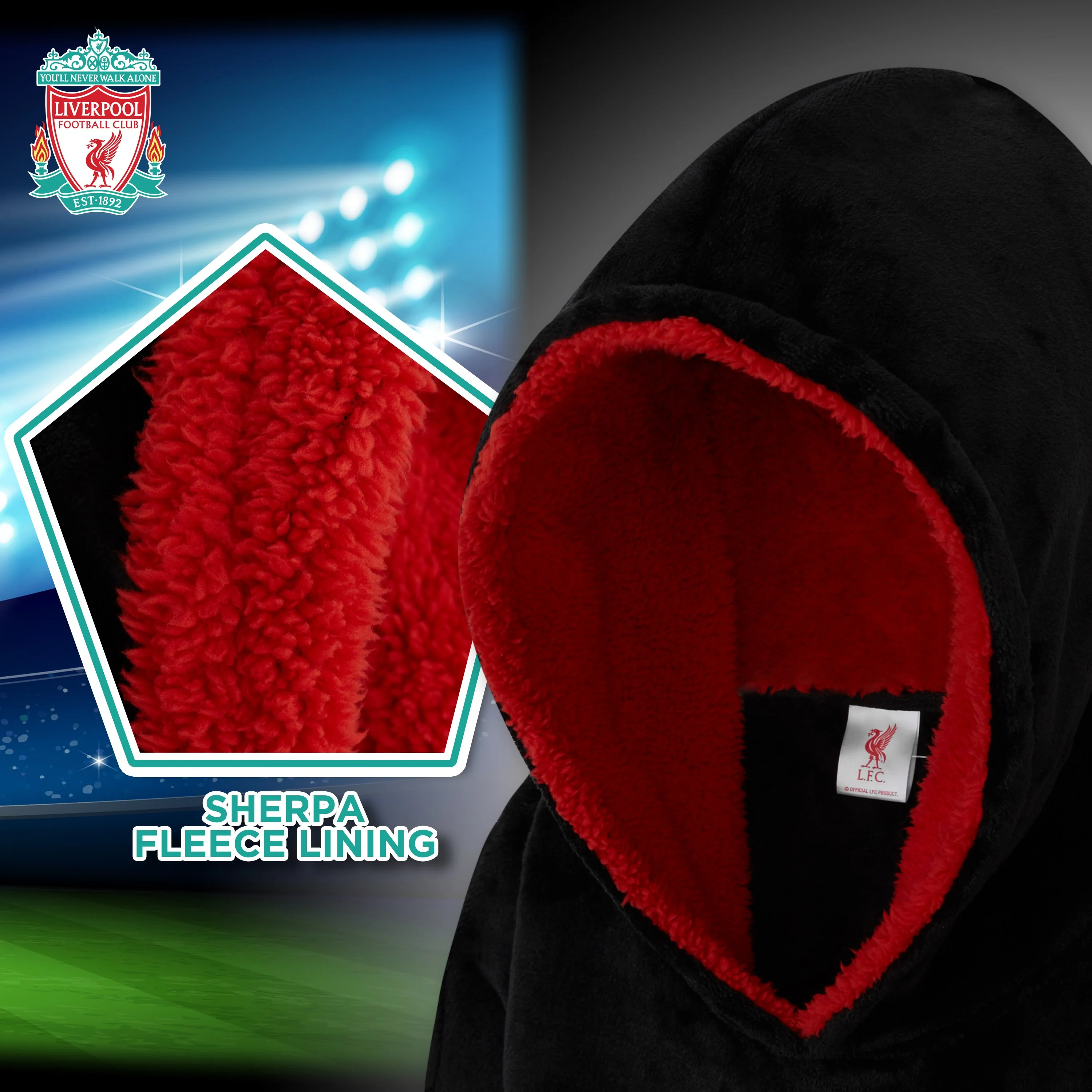 Liverpool F.C. Boys Hoodies, BLACK Oversized Hoodie Blanket, Kids Football Gifts - Image 4