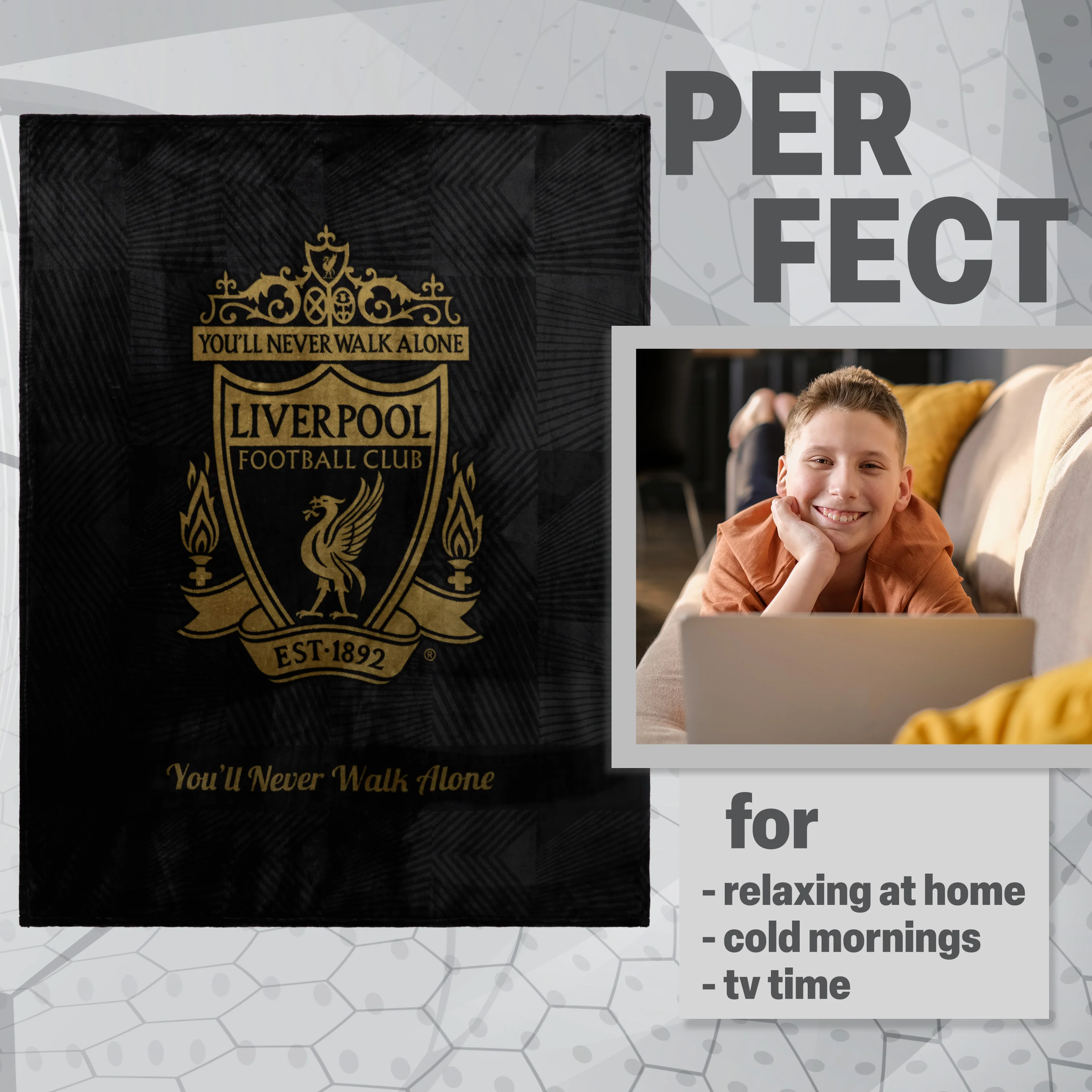 Liverpool F.C. Fleece Bed Blanket Soft Bed Throw 125 x 150cm Liverpool Gifts (Black) - Image 3