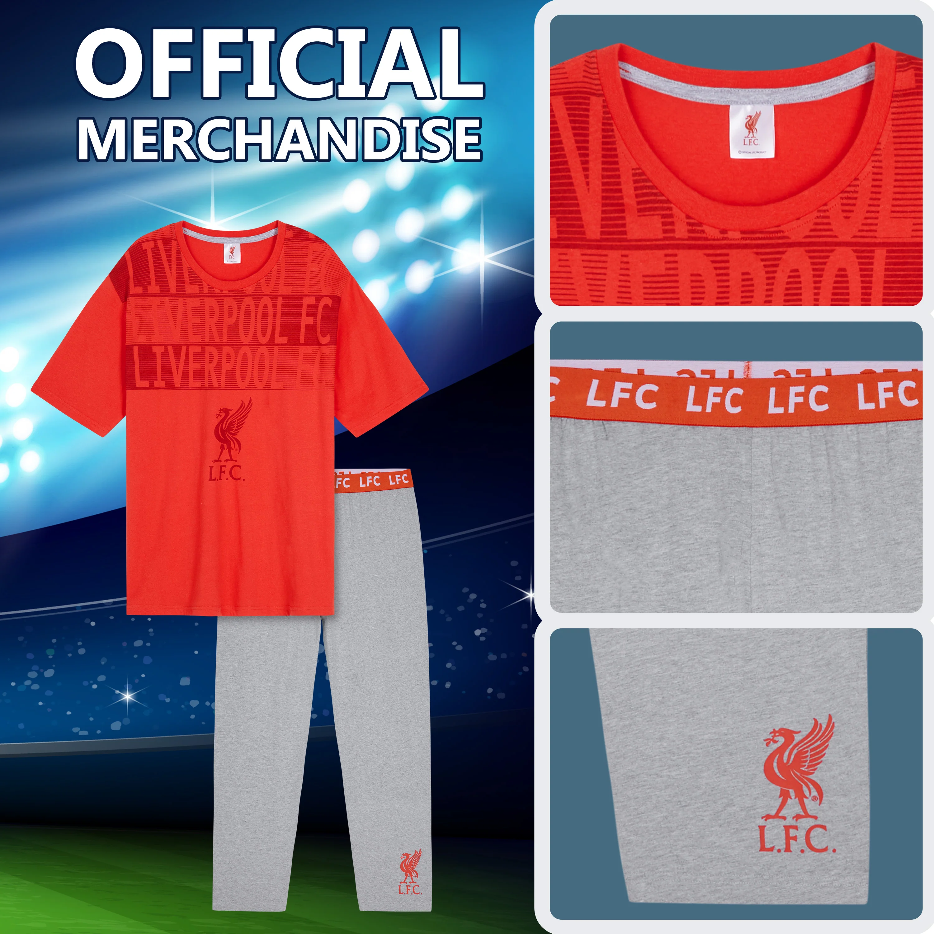 Liverpool F.C. Mens Pyjamas Set - Red & Grey - Image 5