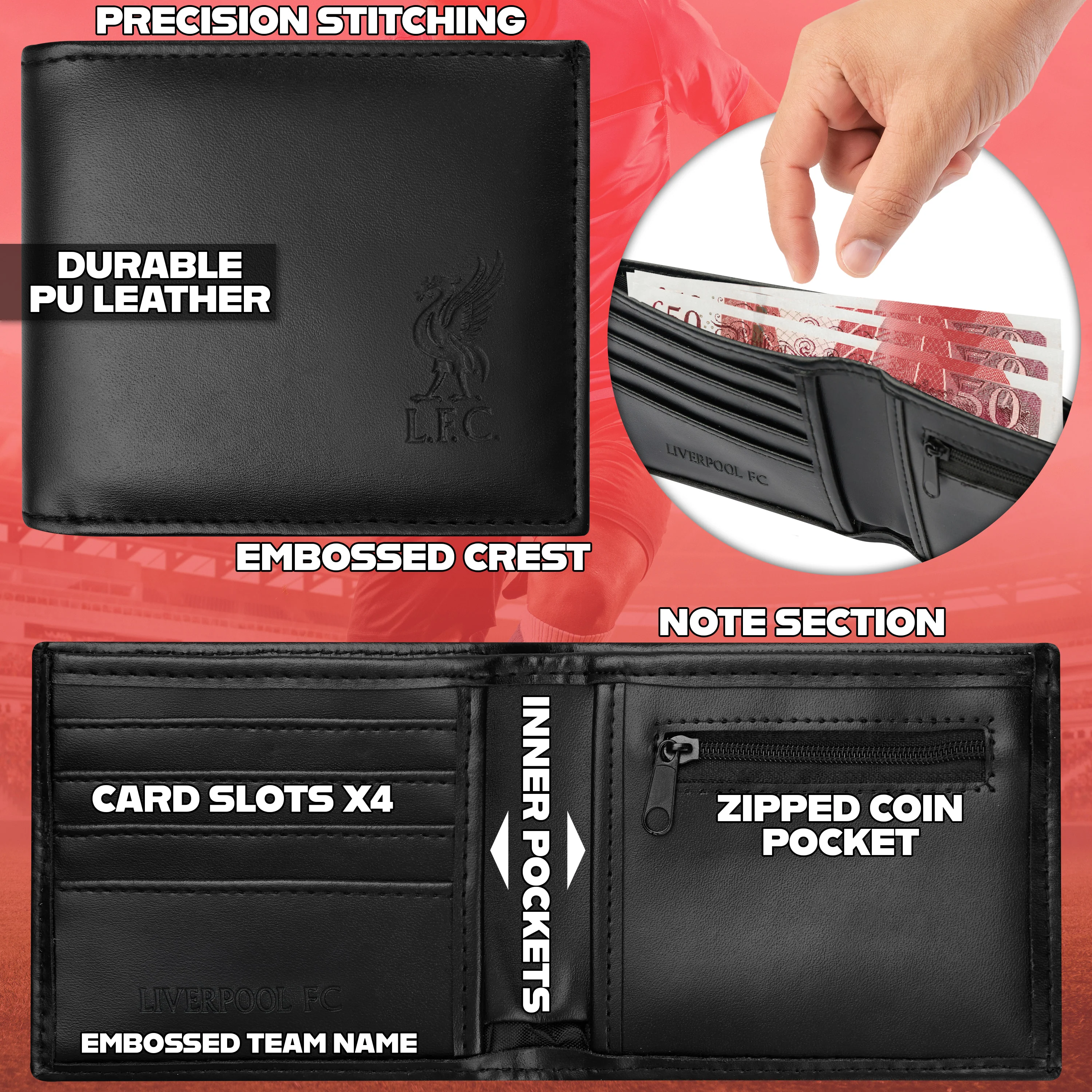 Liverpool F.C. Sports Fan Wallet Accessories Set with Card Slots & Coin Pocket - Image 4