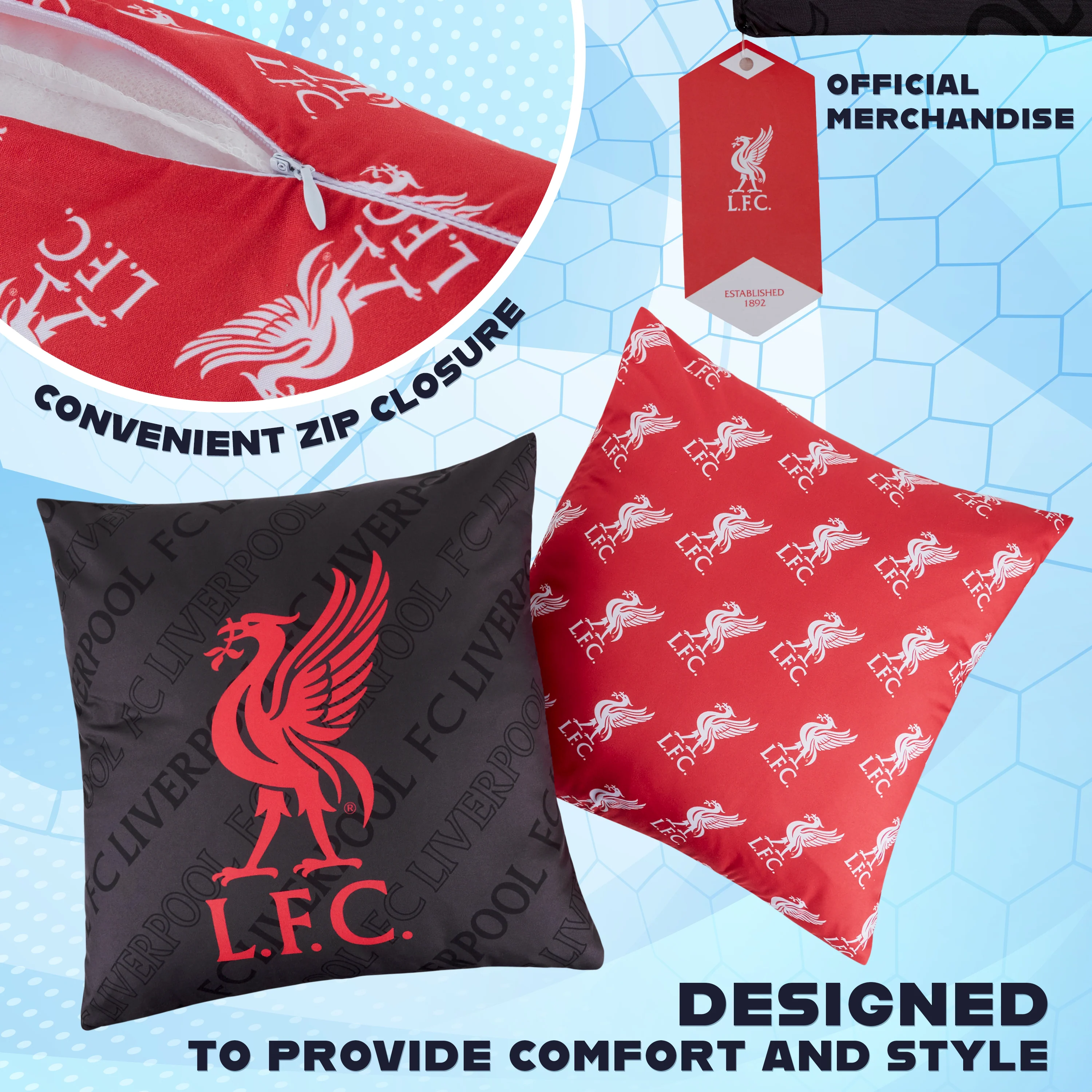 Liverpool F.C. Square Cushion Covers, 39 x 39cm Cushion Cover Pack of 2 - Image 3