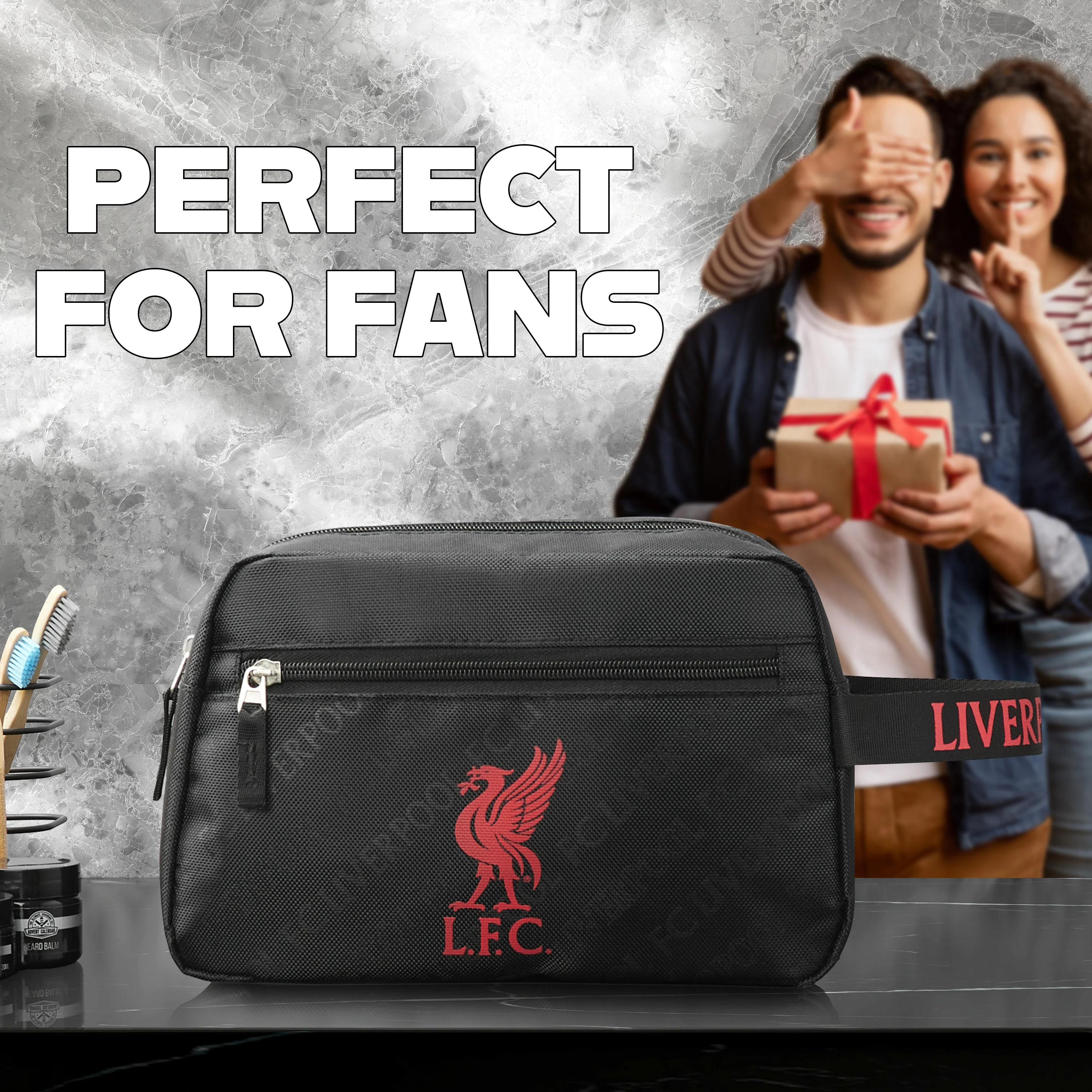 Liverpool F.C. Toiletry Bags for Men, Hanging Travel Wash Bag with Zipped Pockets - Image 2