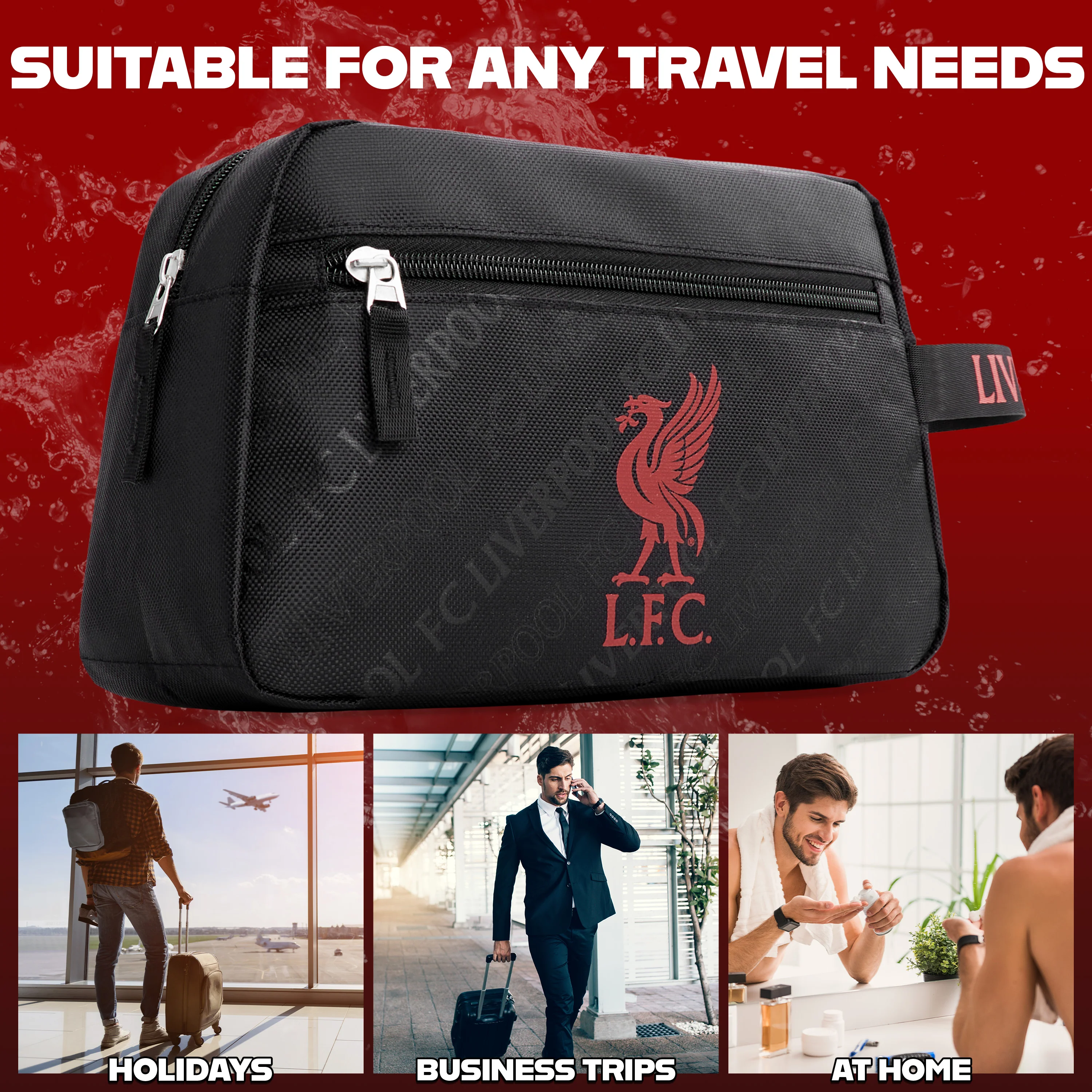 Liverpool F.C. Toiletry Bags for Men, Hanging Travel Wash Bag with Zipped Pockets - Image 4