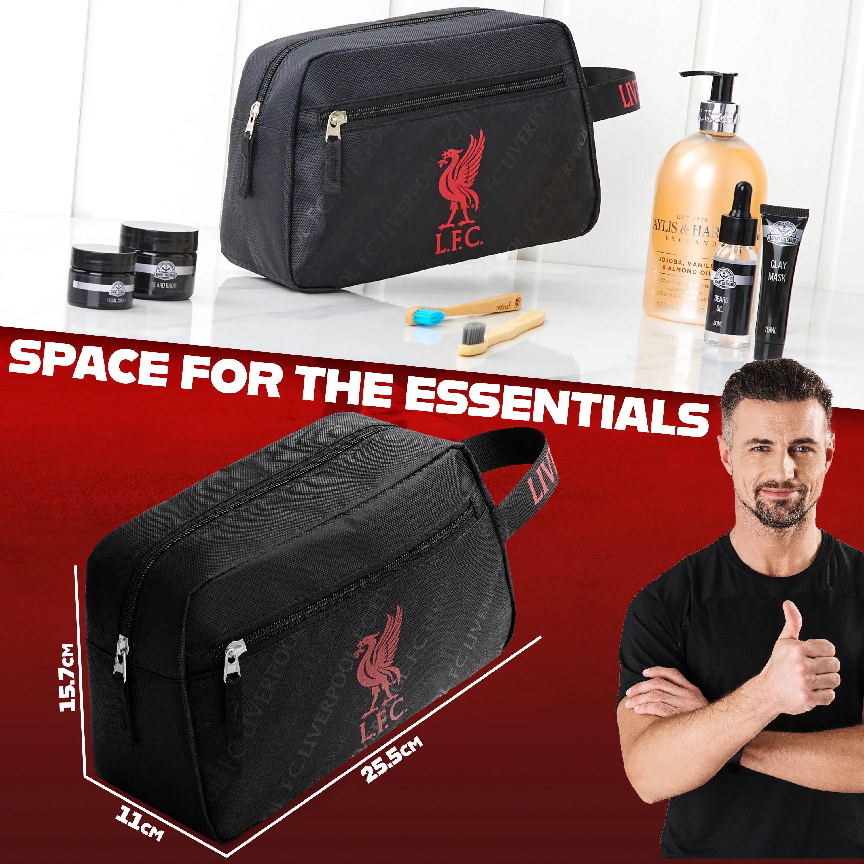 Liverpool F.C. Toiletry Bags for Men, Hanging Travel Wash Bag with Zipped Pockets - Image 6