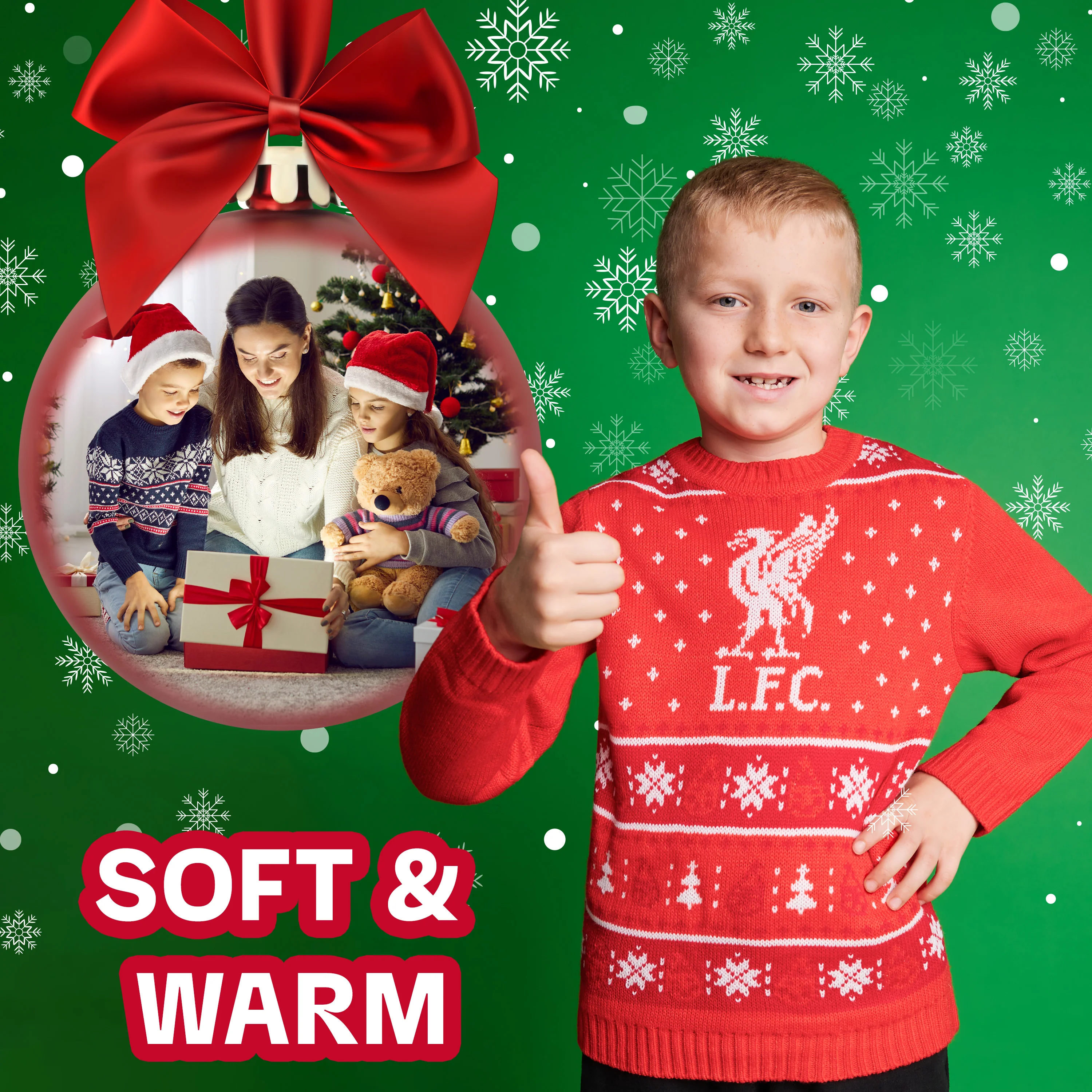 Liverpool FC Christmas Jumper Kids Teenagers Warm Cosy Football Xmas Jumper - Image 3