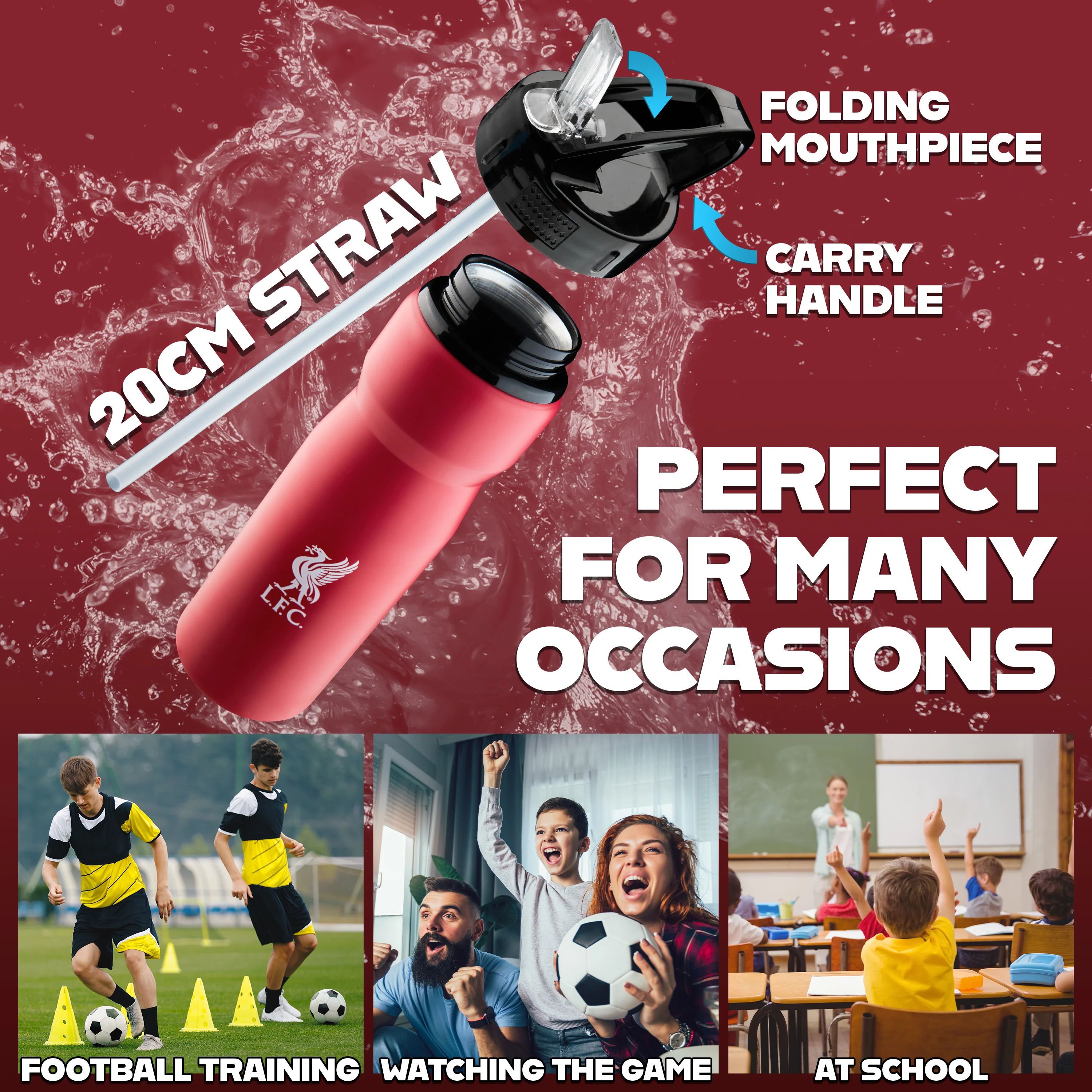 Liverpool FC Water Bottle with Straw - Metal Water Bottle for Football Fans - Image 5