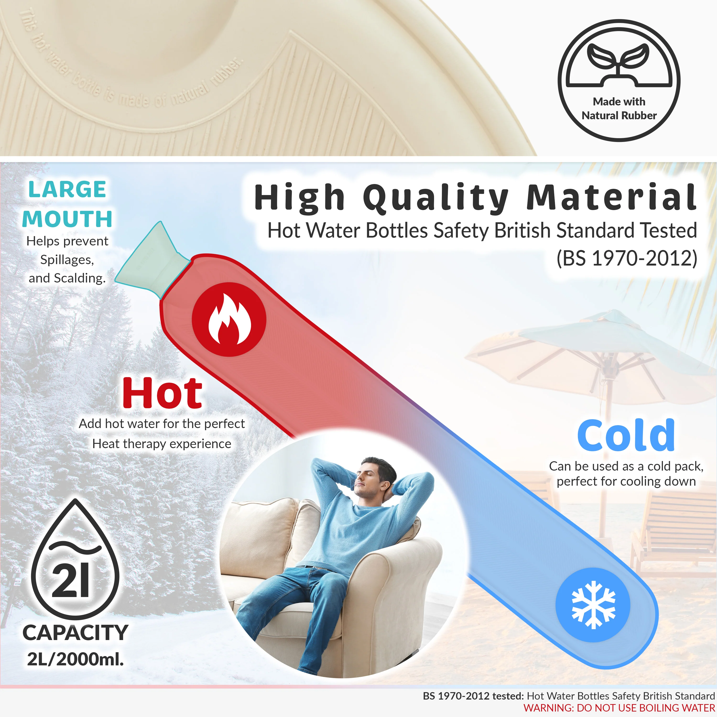 Long Hot Water Bottle 2L - Pack of 2 - Image 5