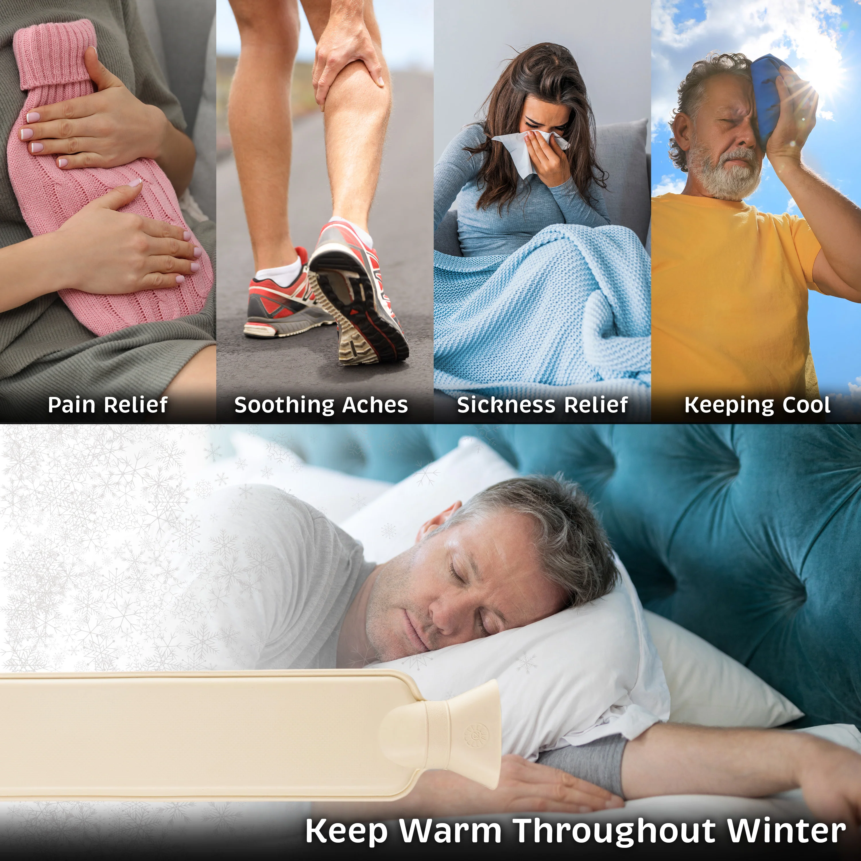 Long Hot Water Bottle 2L - Rubber Hot Water Bottle - Ivory - Image 3
