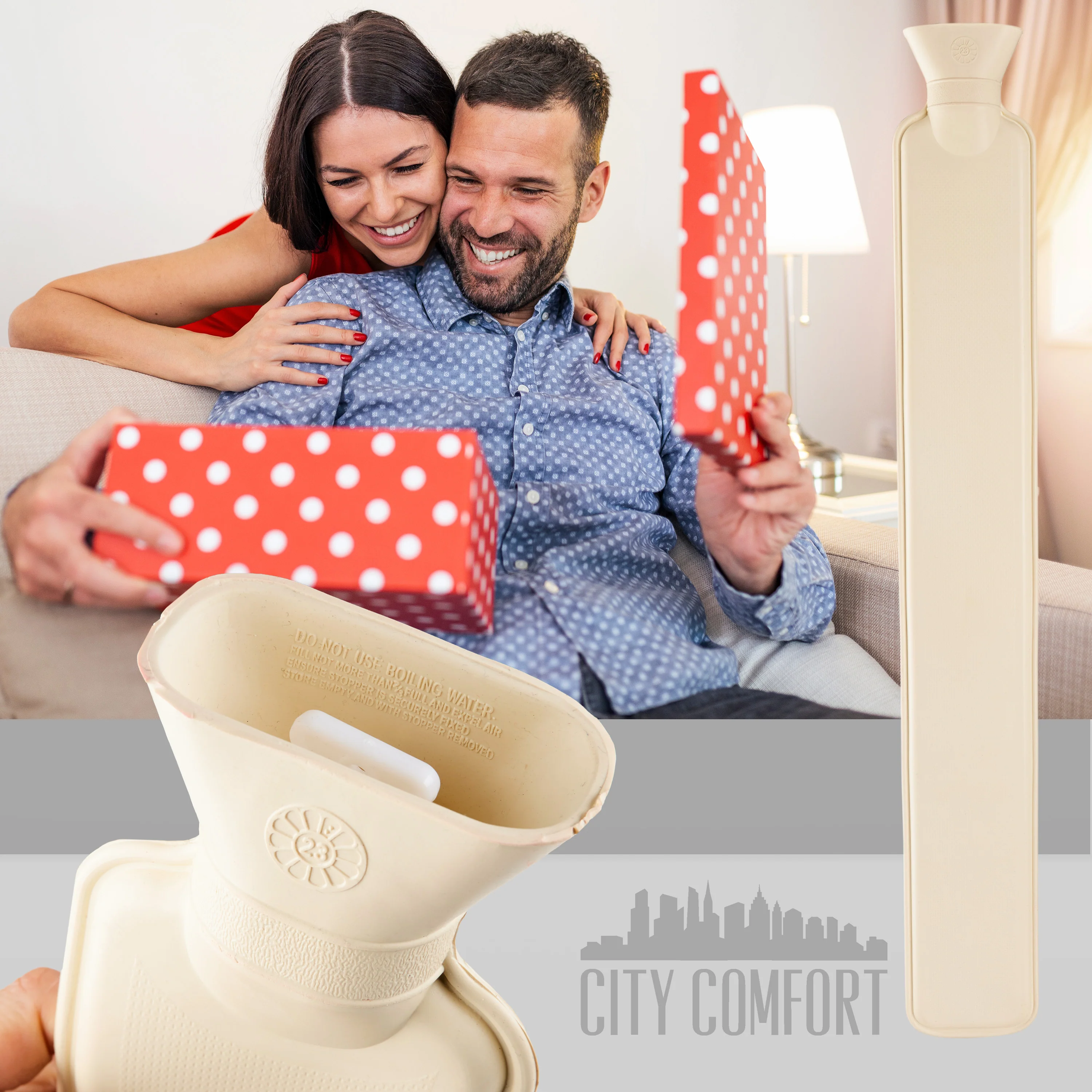 Long Hot Water Bottle 2L - Rubber Hot Water Bottle - Ivory - Image 4