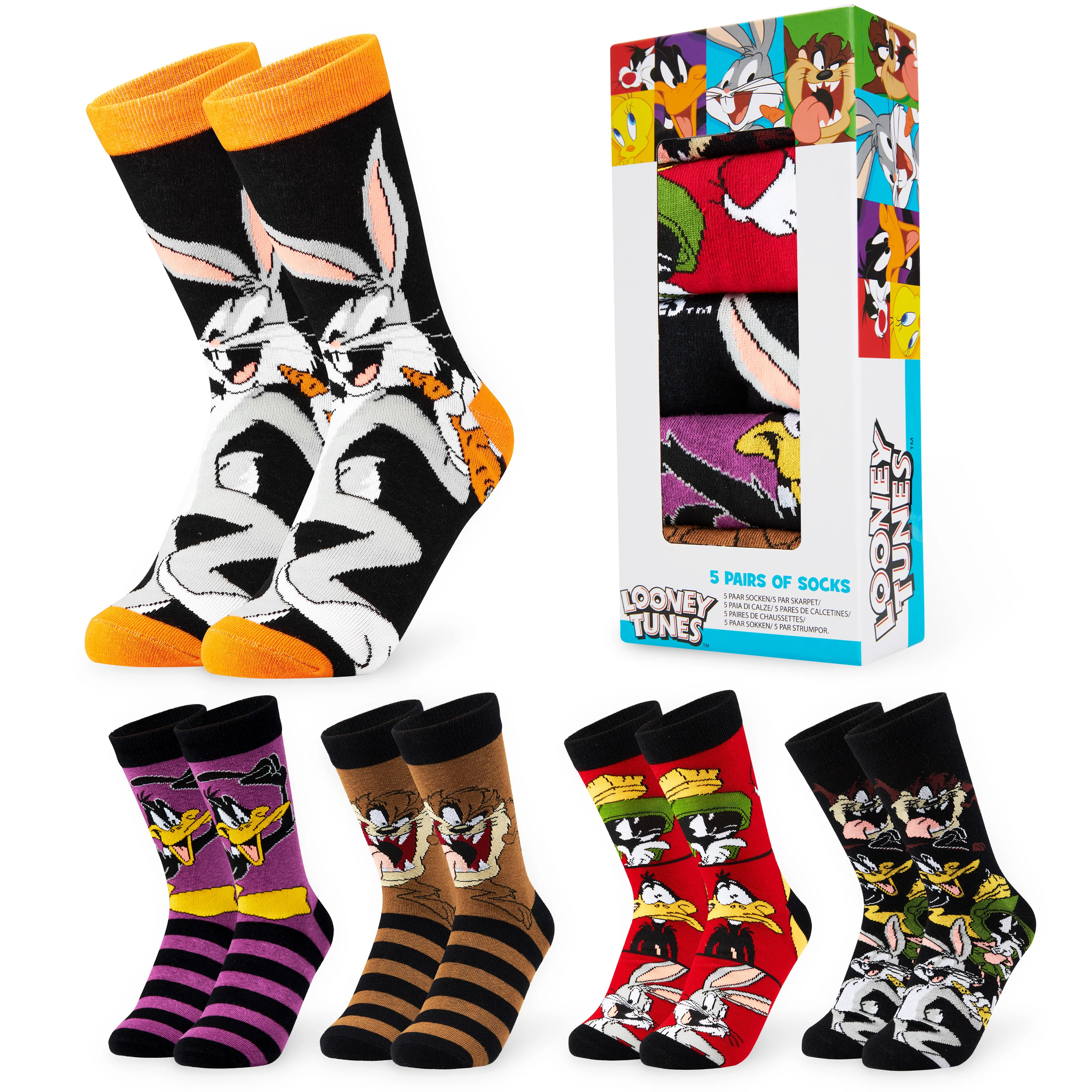 LOONEY TUNES Mens Socks Pack of 5 Crew Socks for Men Teenagers Soft Breathable Work Sports Casual Size 6-10 Mens Gifts