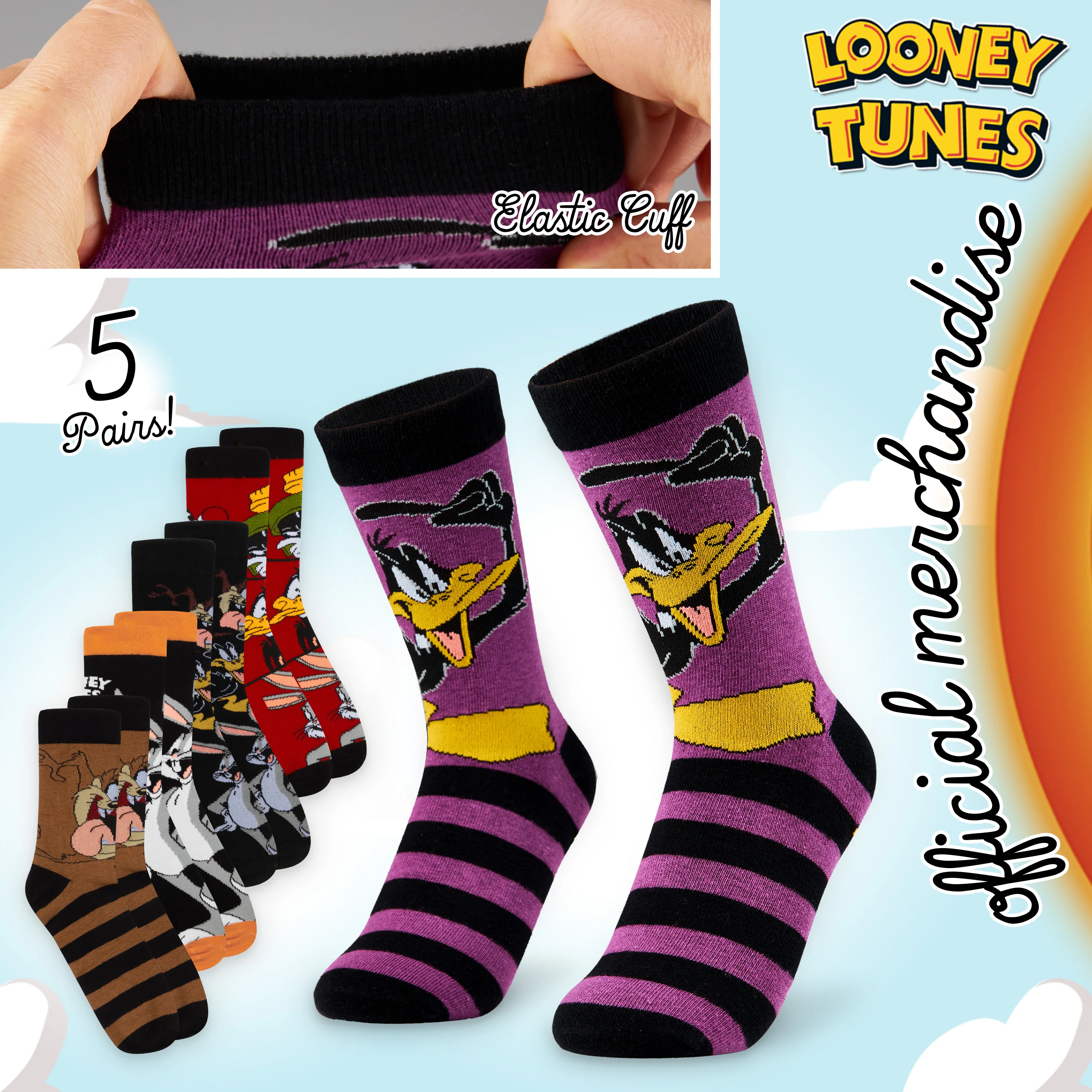 LOONEY TUNES Mens Socks Pack of 5 Crew Socks for Men Teenagers Soft Breathable Work Sports Casual Size 6-10 Mens Gifts - Image 3